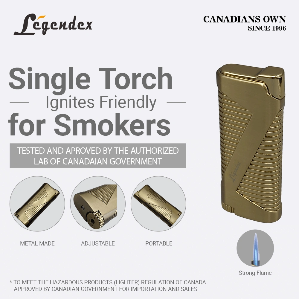 LEGENDEX PIONEER Torch Lighter Gold, Refillable Adjustable Flame, Windproof for Cigar, Cigarette, Kitchen, Outdoor Use view 2