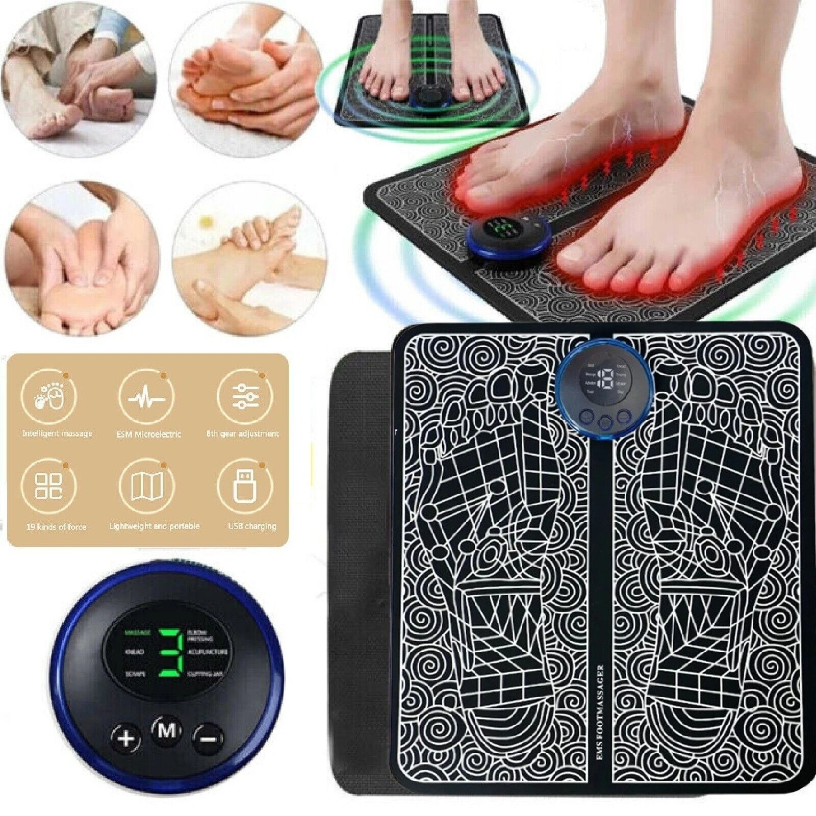 Electric Foot Massager Pad - 19 Levels, 8 Modes Muscle Stimulator Mat for Blood Circulation view 5