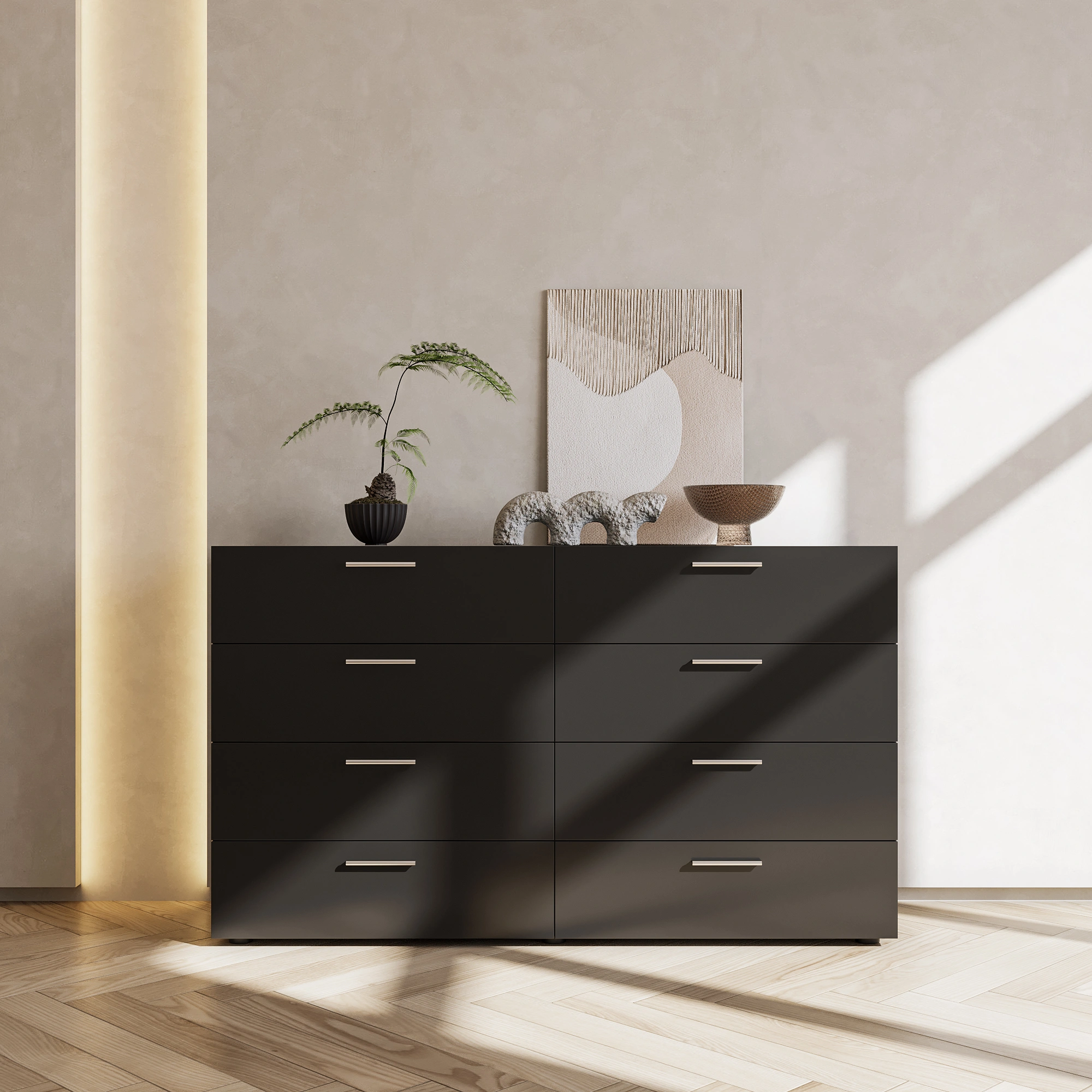 8 Drawer Double Dresser for Bedroom, Wide Storage Cabinet for Living Room Home Entryway, Black