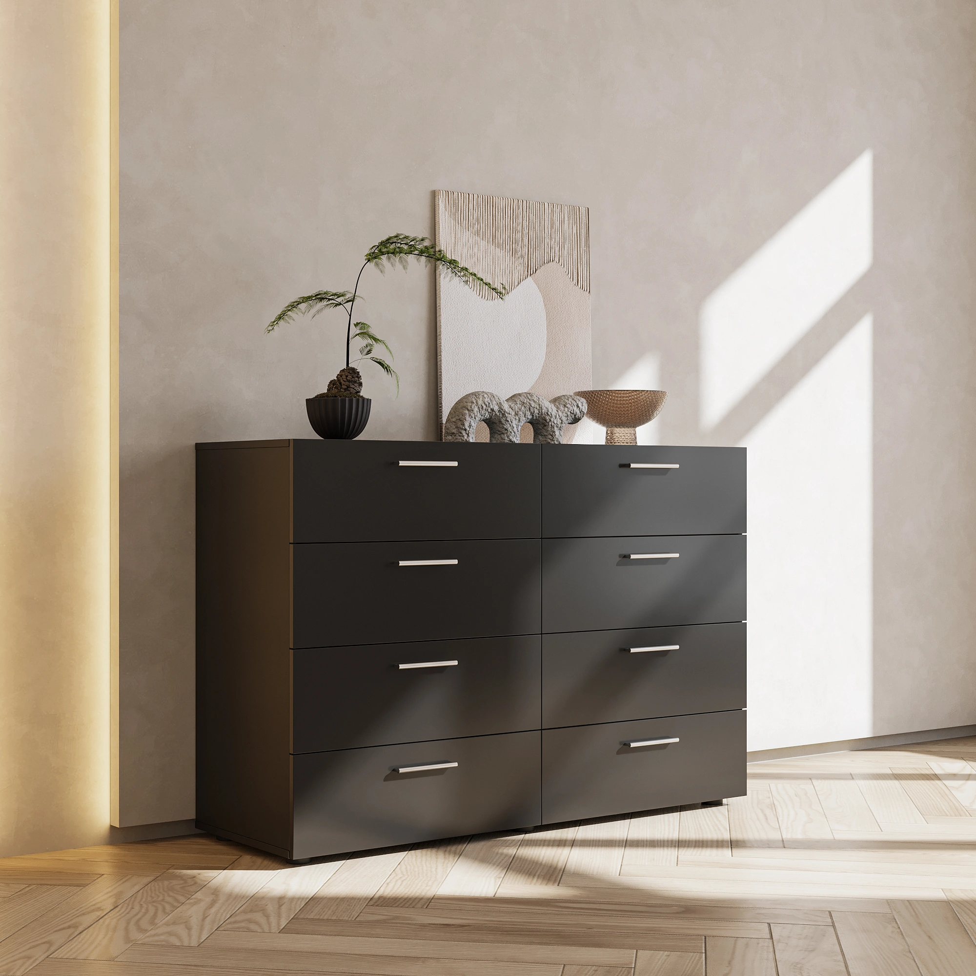 8 Drawer Double Dresser for Bedroom, Wide Storage Cabinet for Living Room Home Entryway, Black view 15