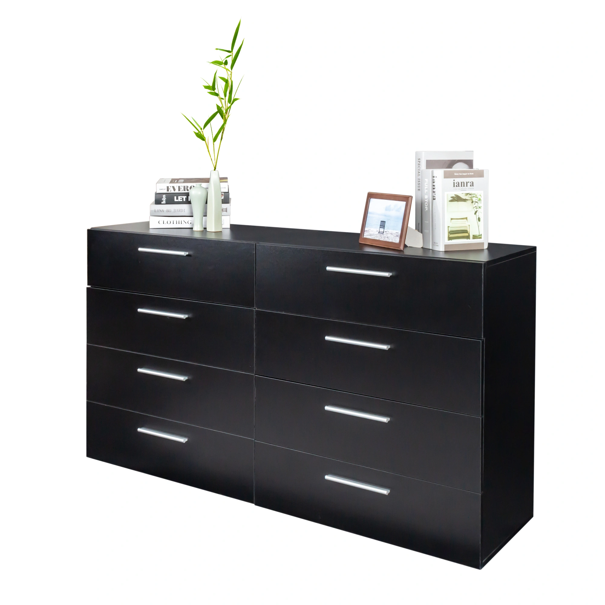 8 Drawer Double Dresser for Bedroom, Wide Storage Cabinet for Living Room Home Entryway, Black view 5