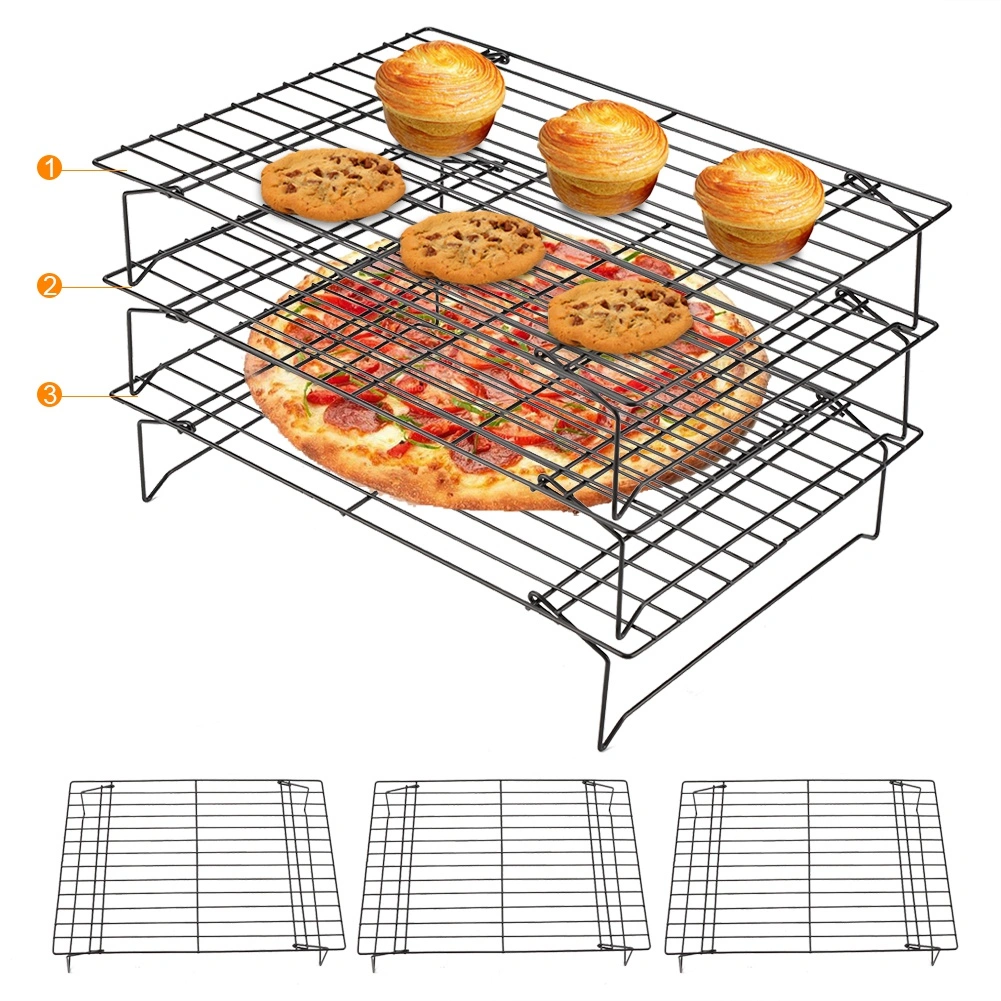 Carbon Steel Nonstick Cooling Rack - Grill Baking Tray for Biscuits Cakes Bread, Multifunctional Kitchen BBQ Rack view 3