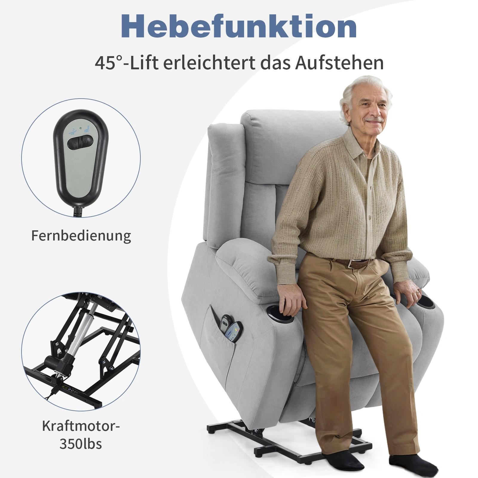 1pcs Gray Fabric Electric Elderly Chair, 8-Point Massage Belt Heating, 120kg Capacity, Indoor Functional Chair Model 2-1
