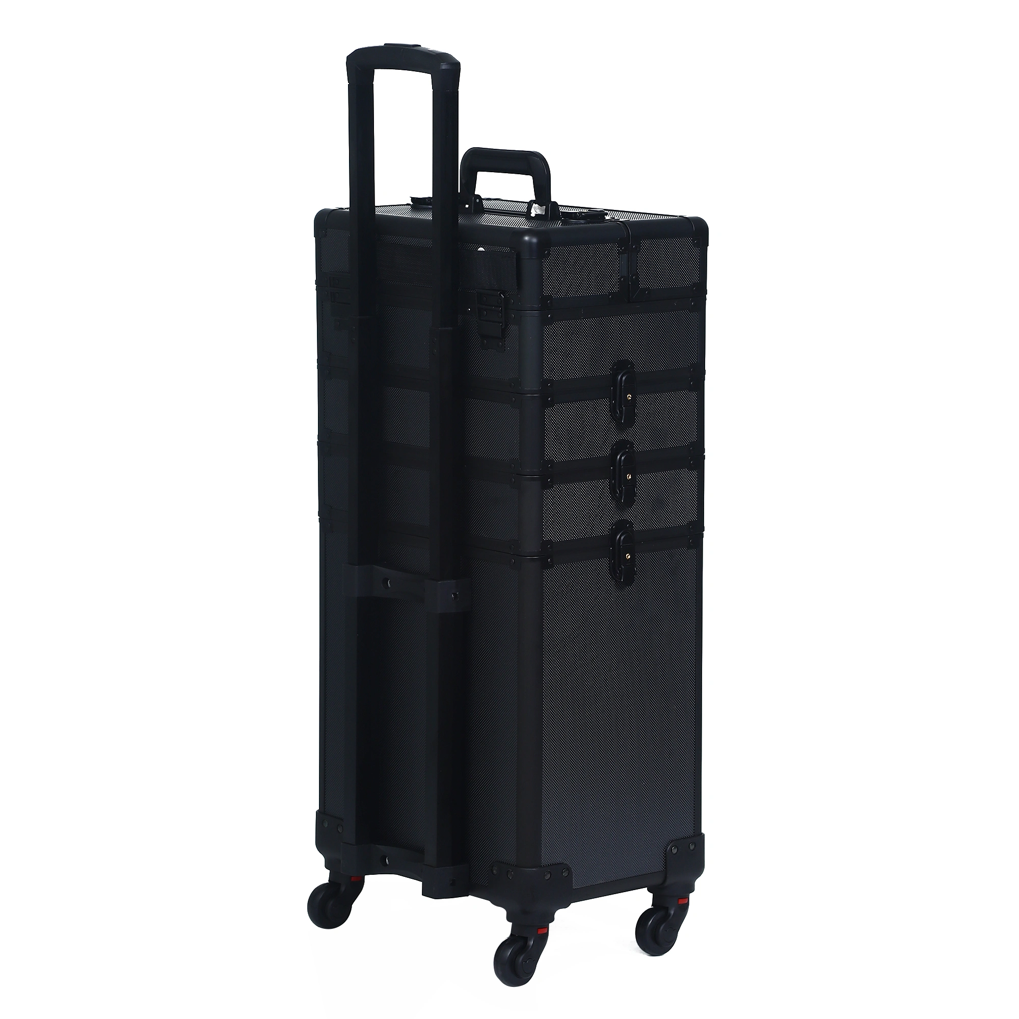 4Pcs ABS Cosmetic Case with Trolley & Universal Wheels, All Black Rolling Makeup Organizer view 2