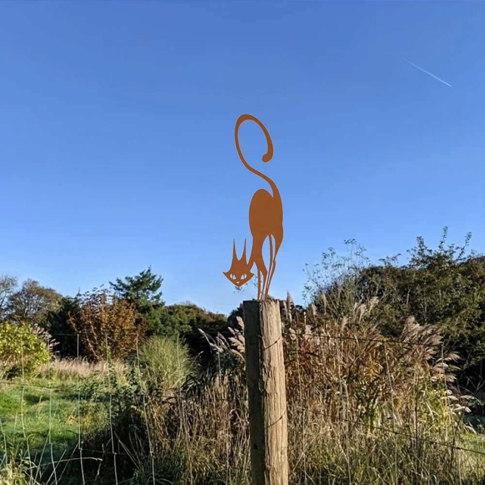 CIFbuy1pc Charming Rusty Series of Wrought Iron Crafts - Cat Halloween Fence Ornaments. Outdoor Garden Statue Ornaments for Garden Party Decor.(TikTok/temu self-pickup orders) view 7