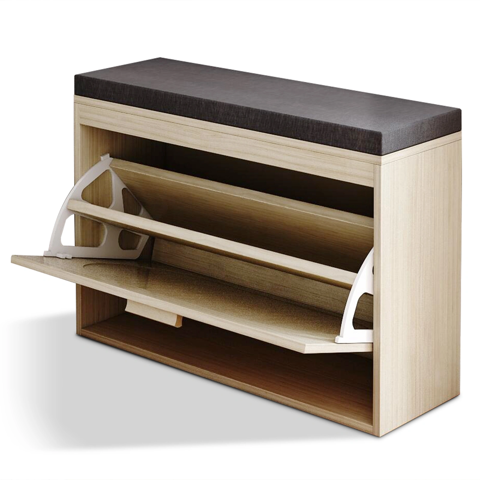 Rattan Shoe Rack, Hallway Shoe Bench, Shoe Cabinet with Flip-Drawer and Seat Cushion view 11