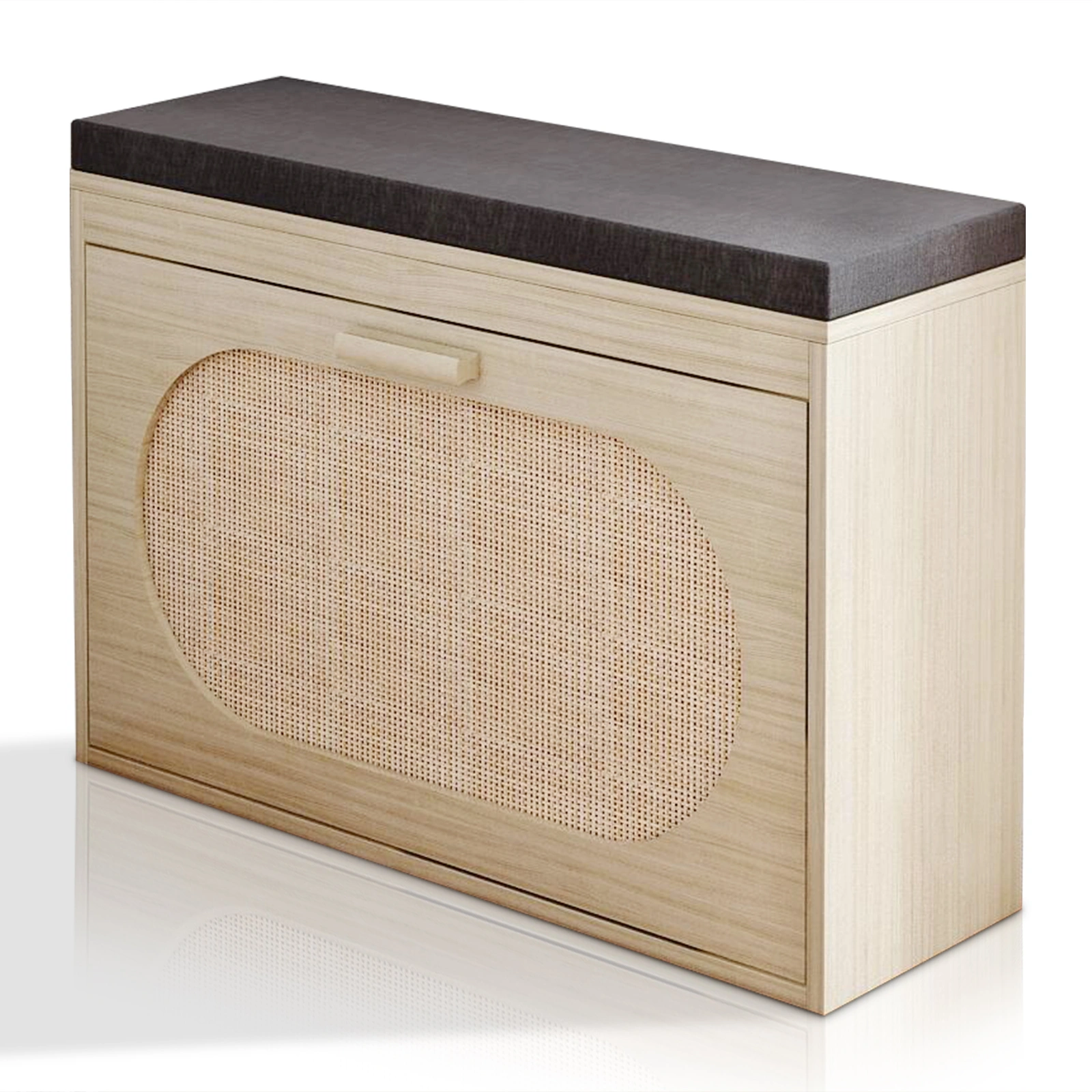 Rattan Shoe Rack, Hallway Shoe Bench, Shoe Cabinet with Flip-Drawer and Seat Cushion view 9