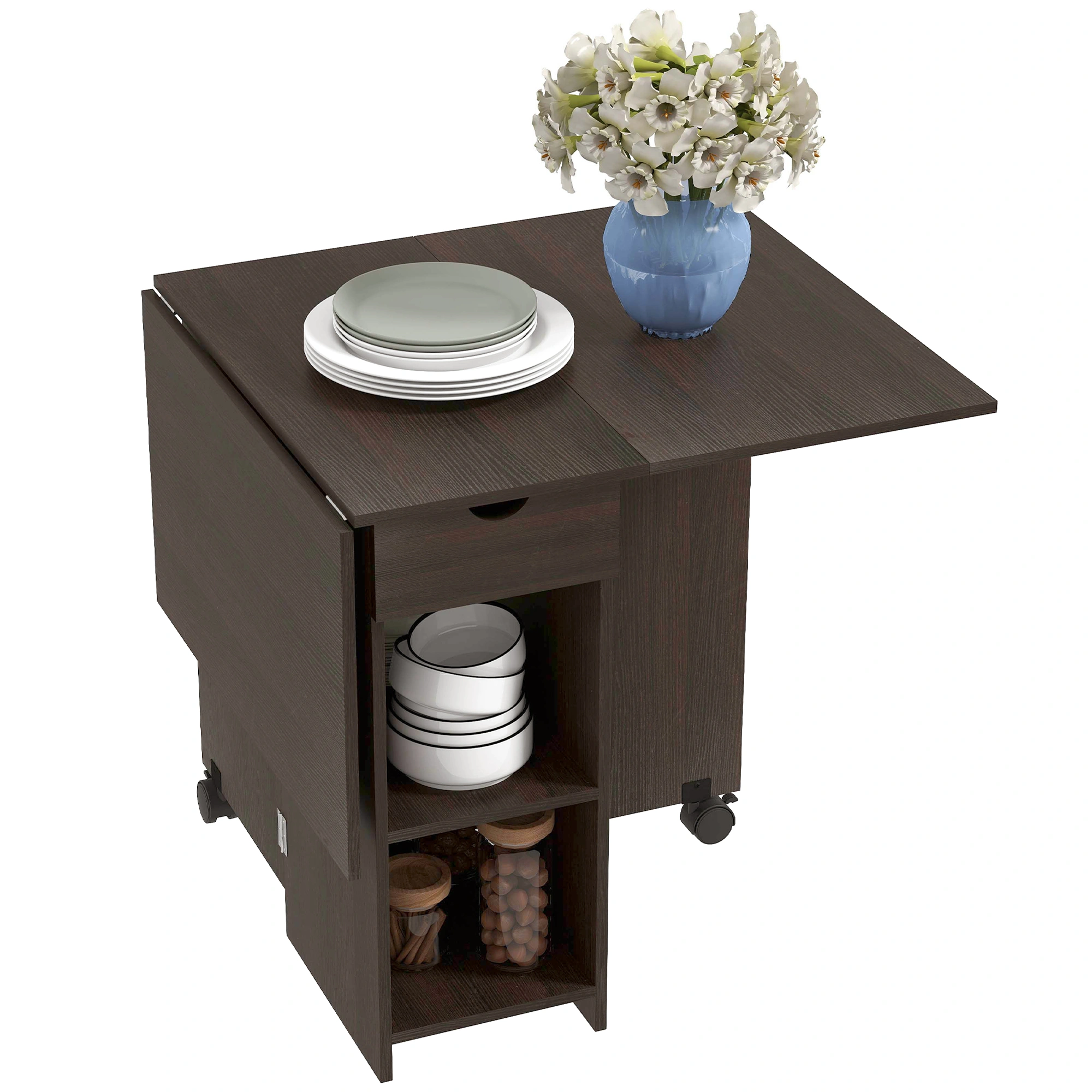 Modern Dining Table 59" Rectangular Wood Kitchen Table Natural Walnut Finish Seating for 4-6 view 2