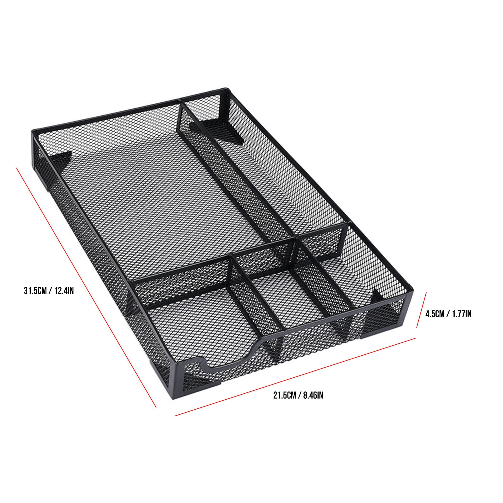 Black Desk Drawer Organizer Tray with 5 Dividers & Anti-Slip Pads - Stationery Pen Pencil Drawer Organizer for Office Supplies, Desktop, Vanity view 3