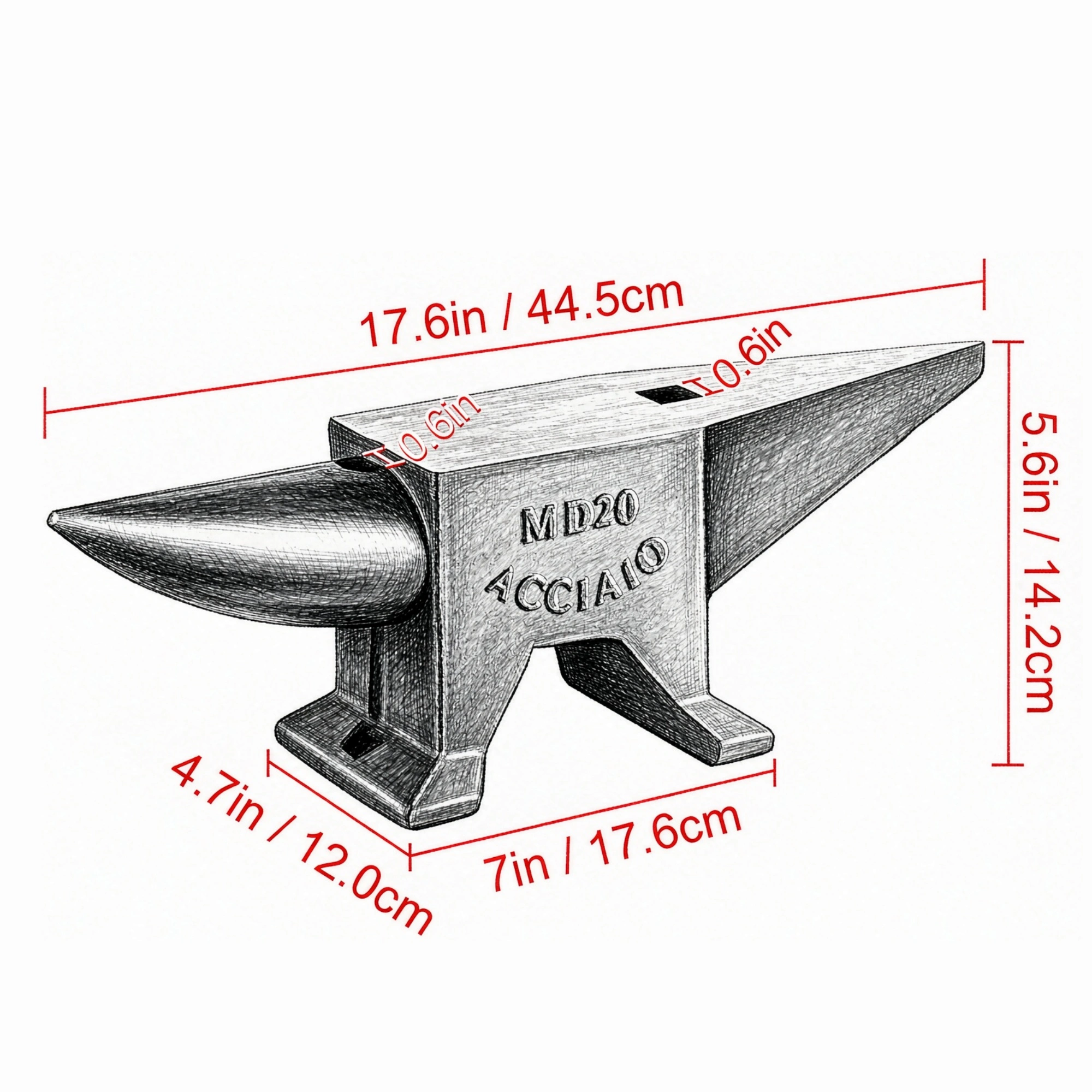 44 lbs Steel Anvil Single Horn with Round & Square Holes, Heavy Duty Blacksmith Anvil for Metalworking & Jewelers view 3