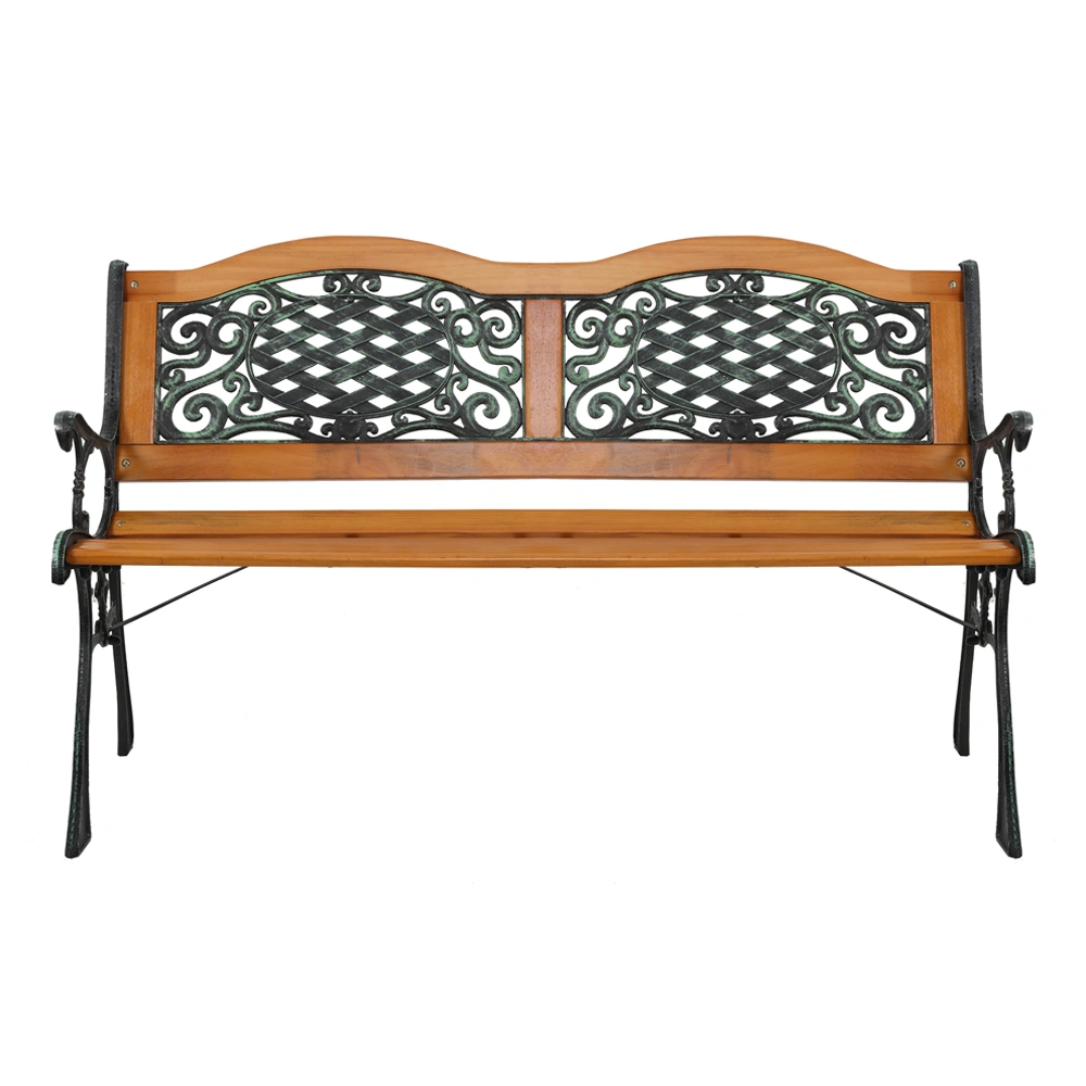 49" Garden Bench Outdoor, Hardwood Slats Patio Park Chair with Cast Iron Frame, Durable Seat for Yard Porch Backyard view 3