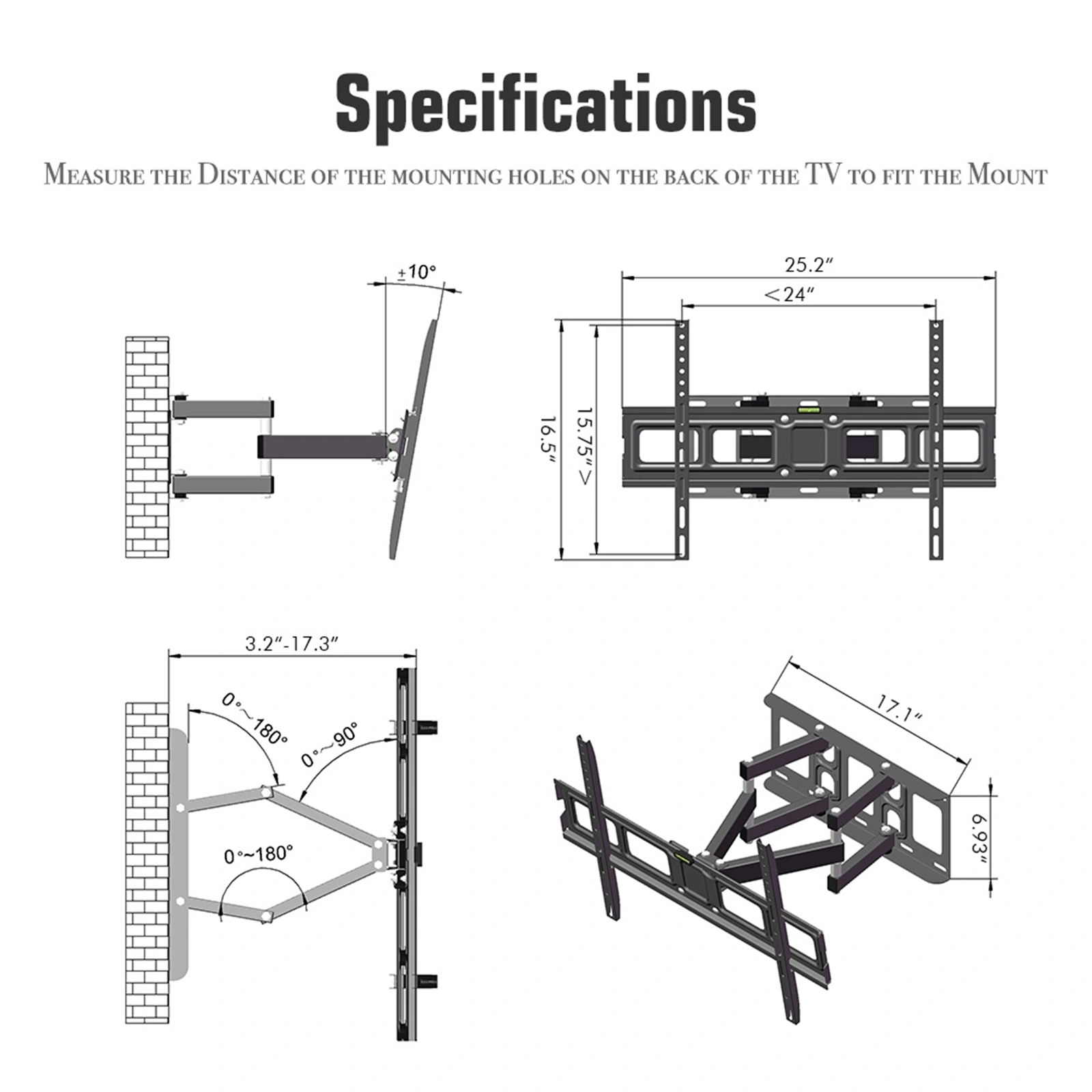 32-70 Inch Double Pendulum Large Base TV Stand Tmds-101 Bearing 50Kg/Vese600*400/Upper And Lower-10~ 10° view 16