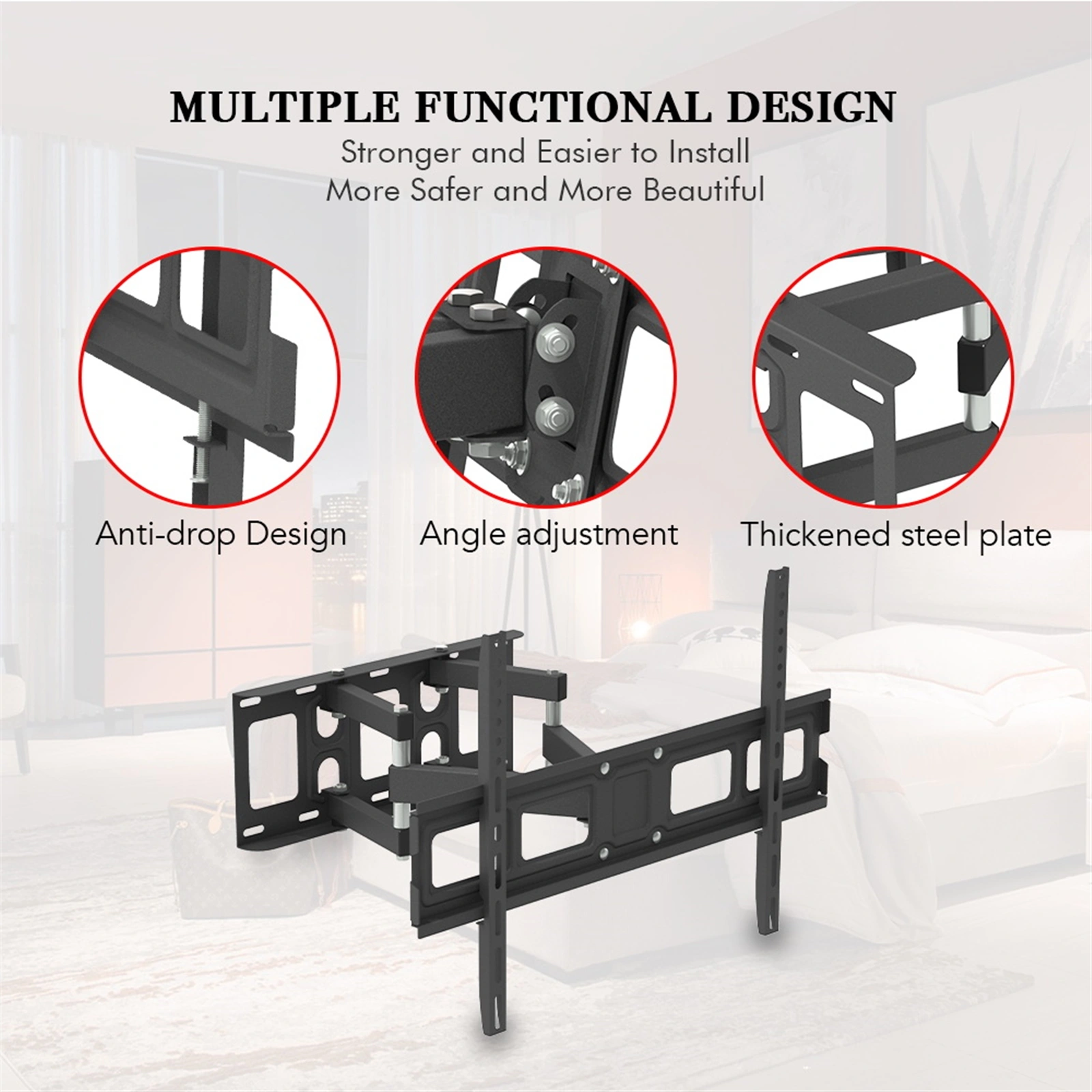 32-70 Inch Double Pendulum Large Base TV Stand Tmds-101 Bearing 50Kg/Vese600*400/Upper And Lower-10~ 10° view 9