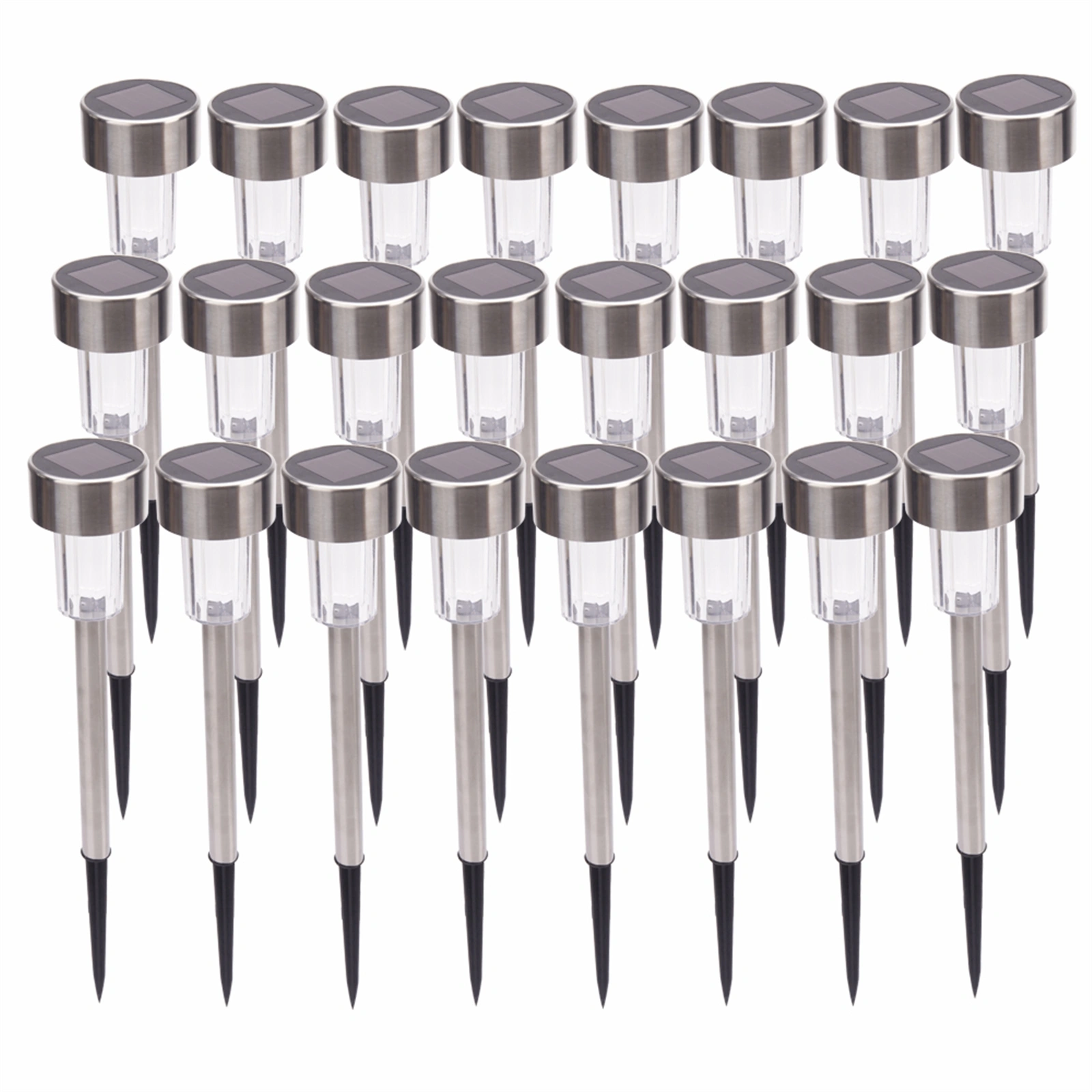 24pcs Solar LED Lawn Lights 5W High Brightness Garden Stake Lamps White & Silver with Lampshade view 2