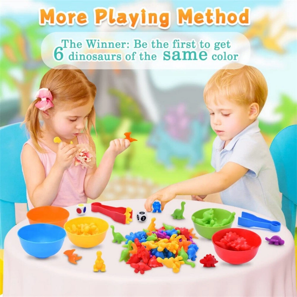 Montessori Counting Dinosaurs Toys 58 Pieces, Rainbow Educational Color Matching Cups for Kids view 3