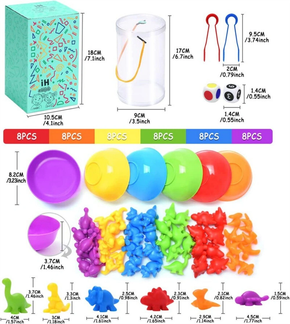 Montessori Counting Dinosaurs Toys 58 Pieces, Rainbow Educational Color Matching Cups for Kids view 4