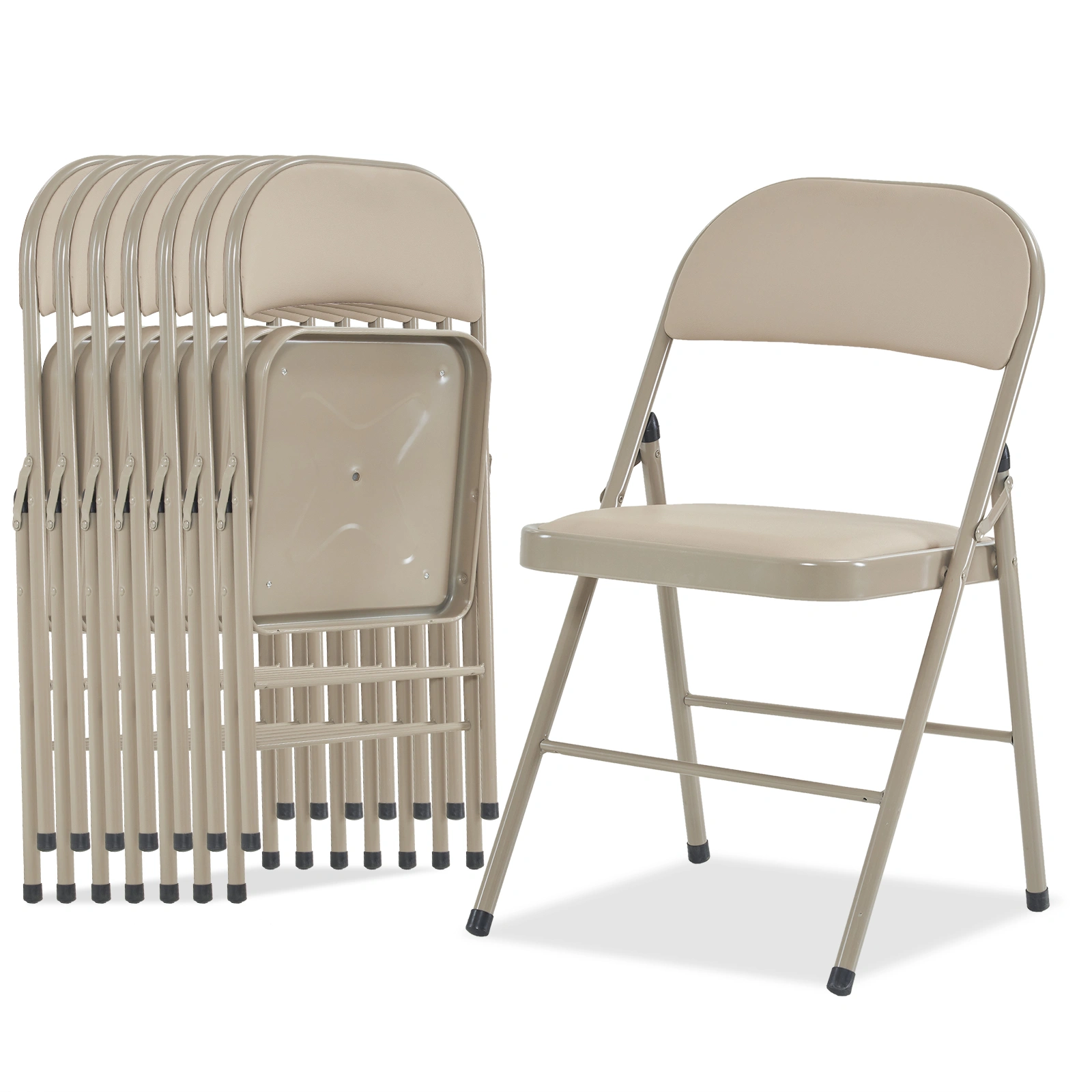 4pcs Elegant Foldable Iron & PVC Chairs for Convention & Exhibition Light Brown view 13