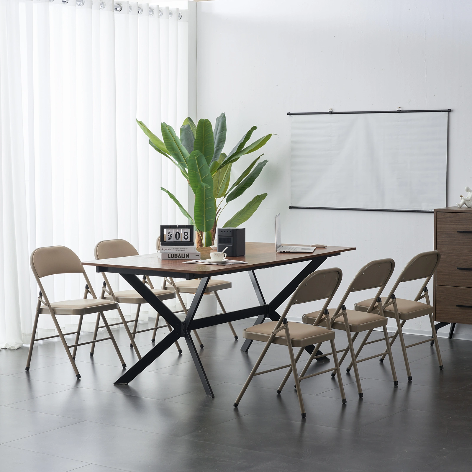 4pcs Elegant Foldable Iron & PVC Chairs for Convention & Exhibition Light Brown view 18