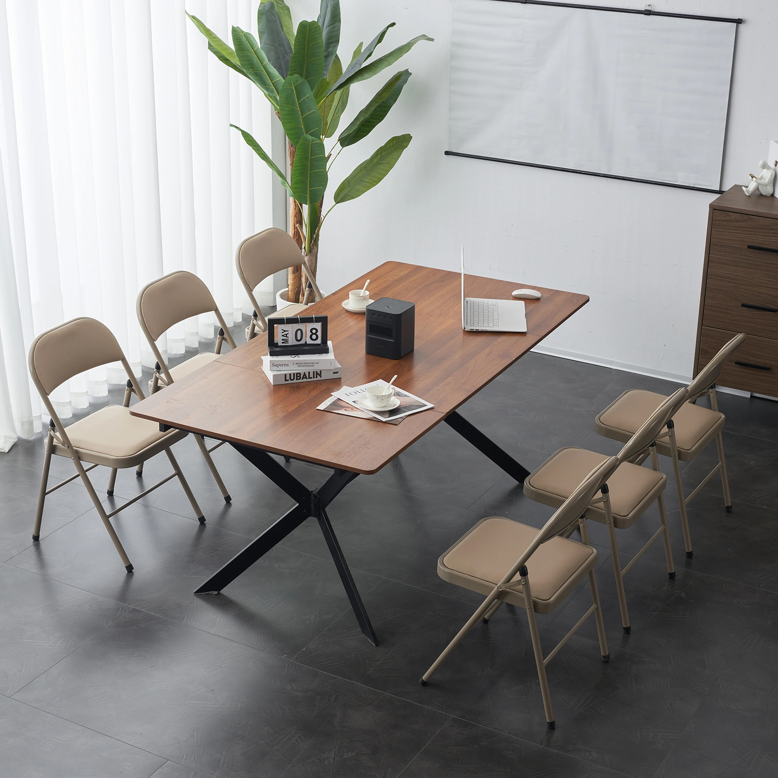4pcs Elegant Foldable Iron & PVC Chairs for Convention & Exhibition Light Brown view 19