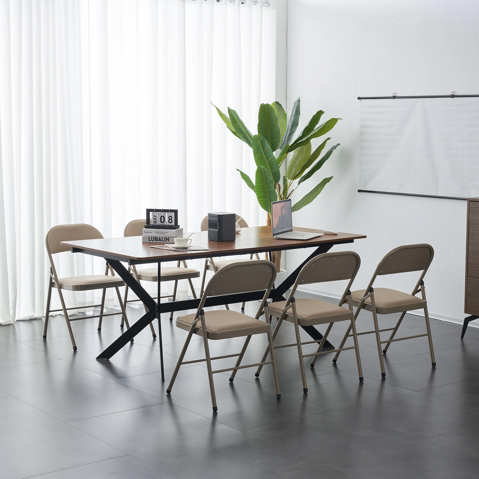 4pcs Elegant Foldable Iron & PVC Chairs for Convention & Exhibition Light Brown view 22