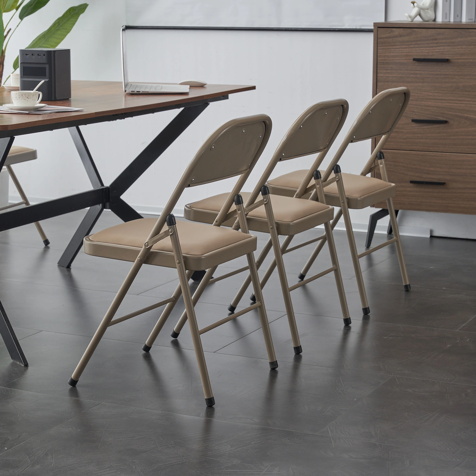 4pcs Elegant Foldable Iron & PVC Chairs for Convention & Exhibition Light Brown view 23