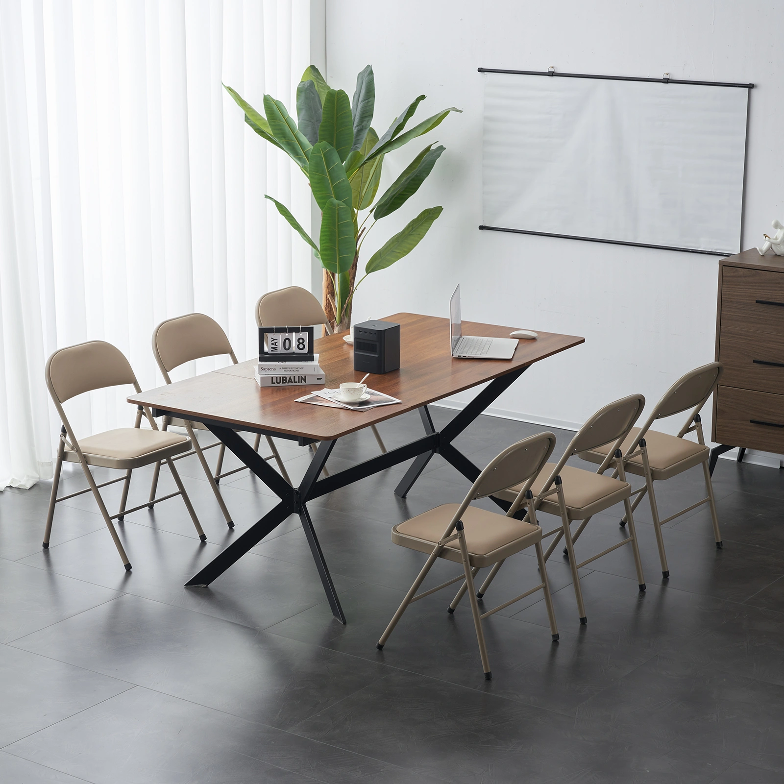 4pcs Elegant Foldable Iron & PVC Chairs for Convention & Exhibition Light Brown view 24
