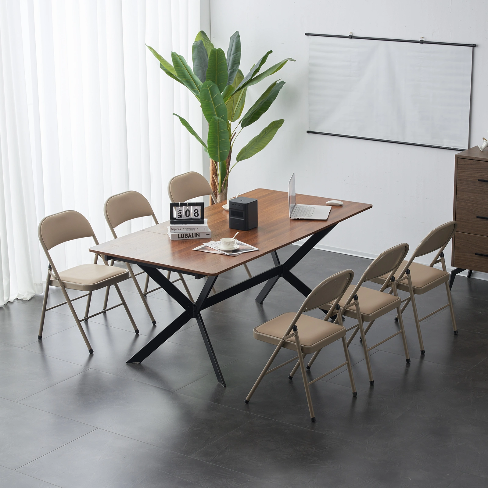 4pcs Elegant Foldable Iron & PVC Chairs for Convention & Exhibition Light Brown view 25