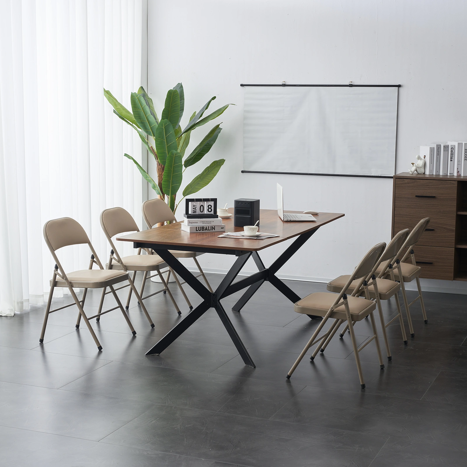 4pcs Elegant Foldable Iron & PVC Chairs for Convention & Exhibition Light Brown view 26