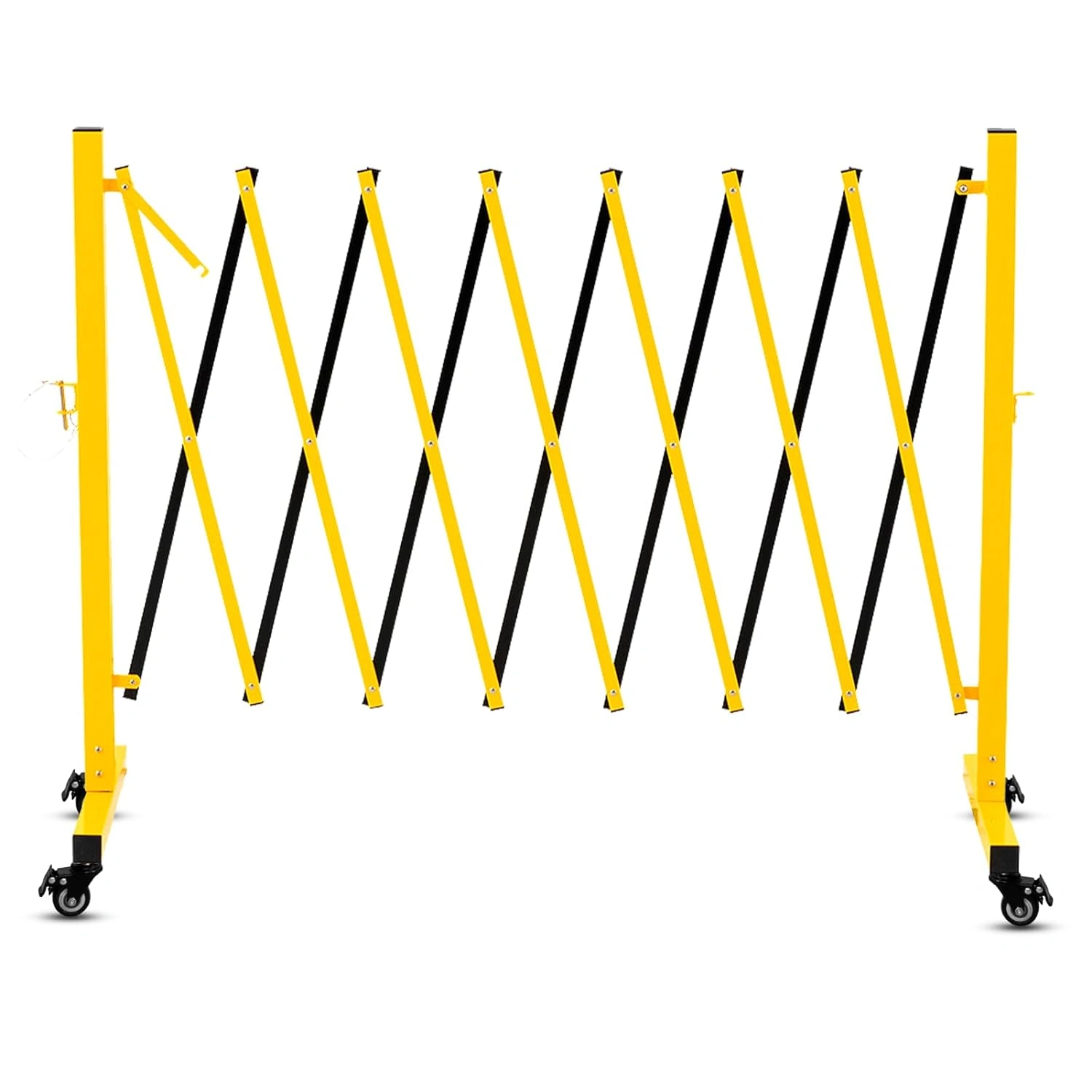 11ft Metal Expandable Barricade Gate, Retractable Accordion Safety Fence with Caster Wheels, Collapsible Outdoor Crowd Control Barrier, Easy Assembly