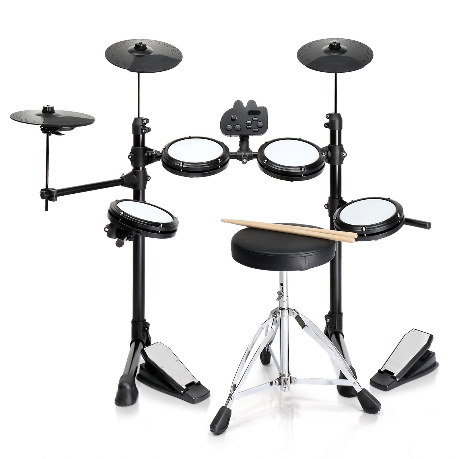 Electronic Drum Set for Beginners, 4x7" Pads + 3x10" Cymbals, 150 Sounds, Drum Module, Headphones & Sticks Included view 2