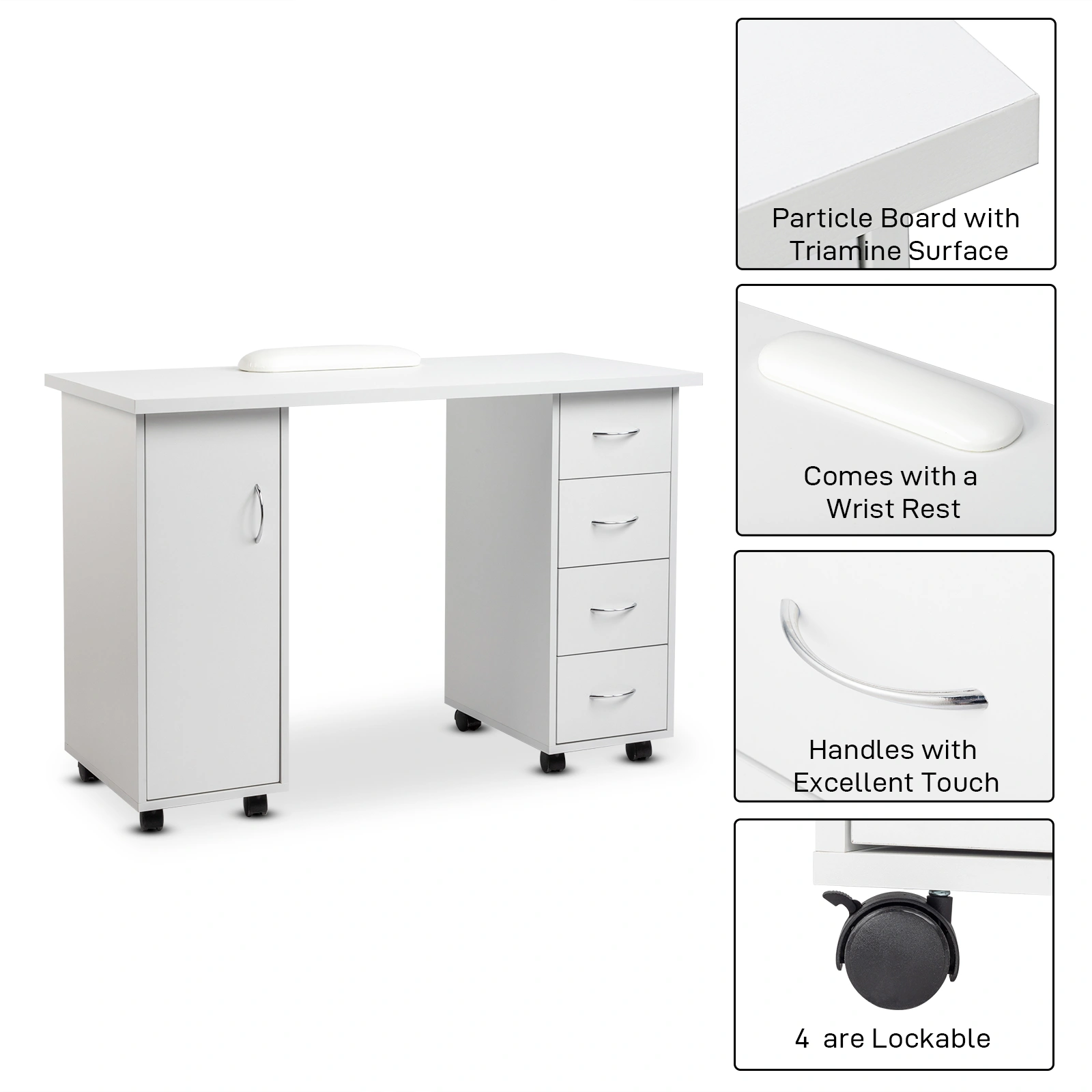 Double Edged Manicure Nail Table with Drawer White view 14