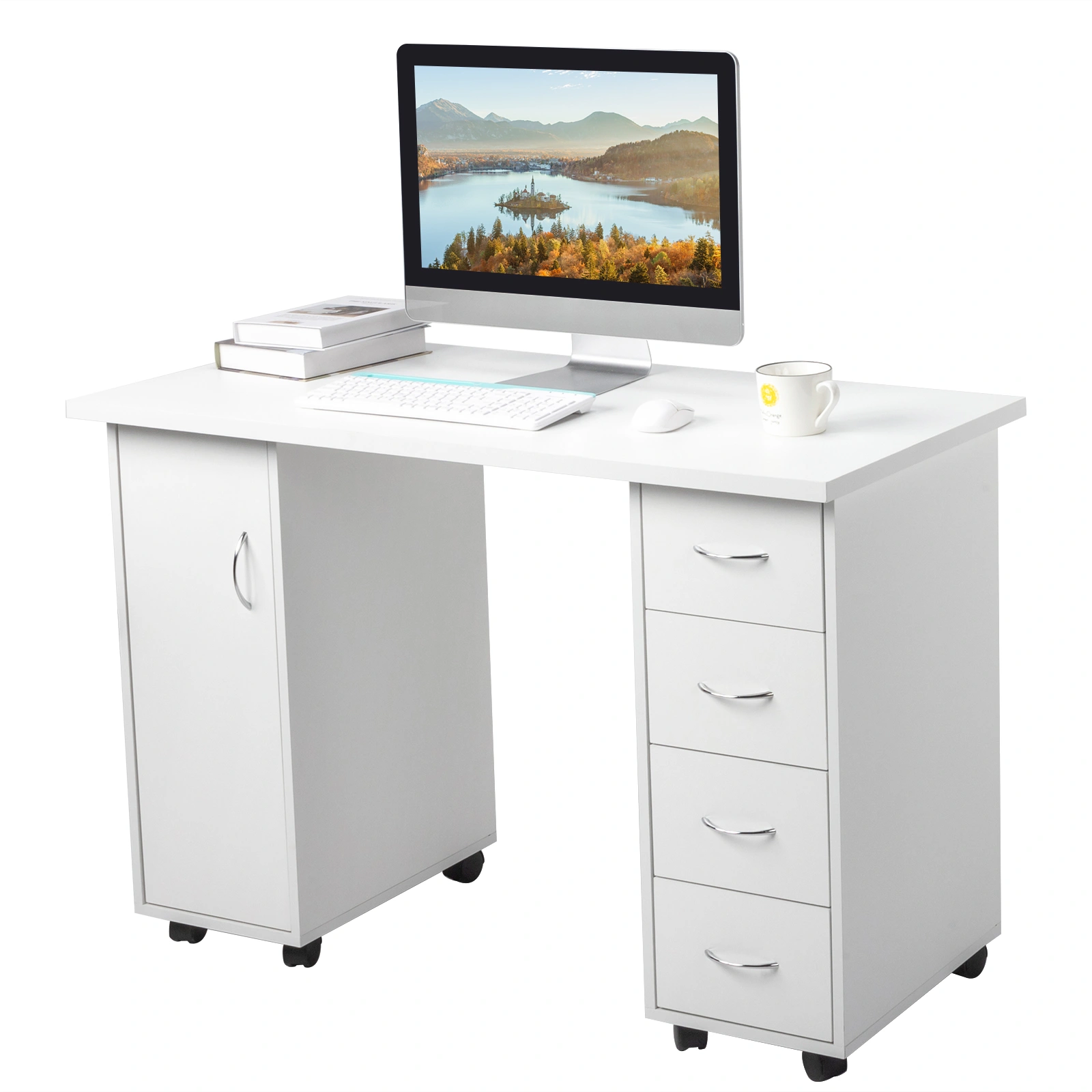 Double Edged Manicure Nail Table with Drawer White view 15
