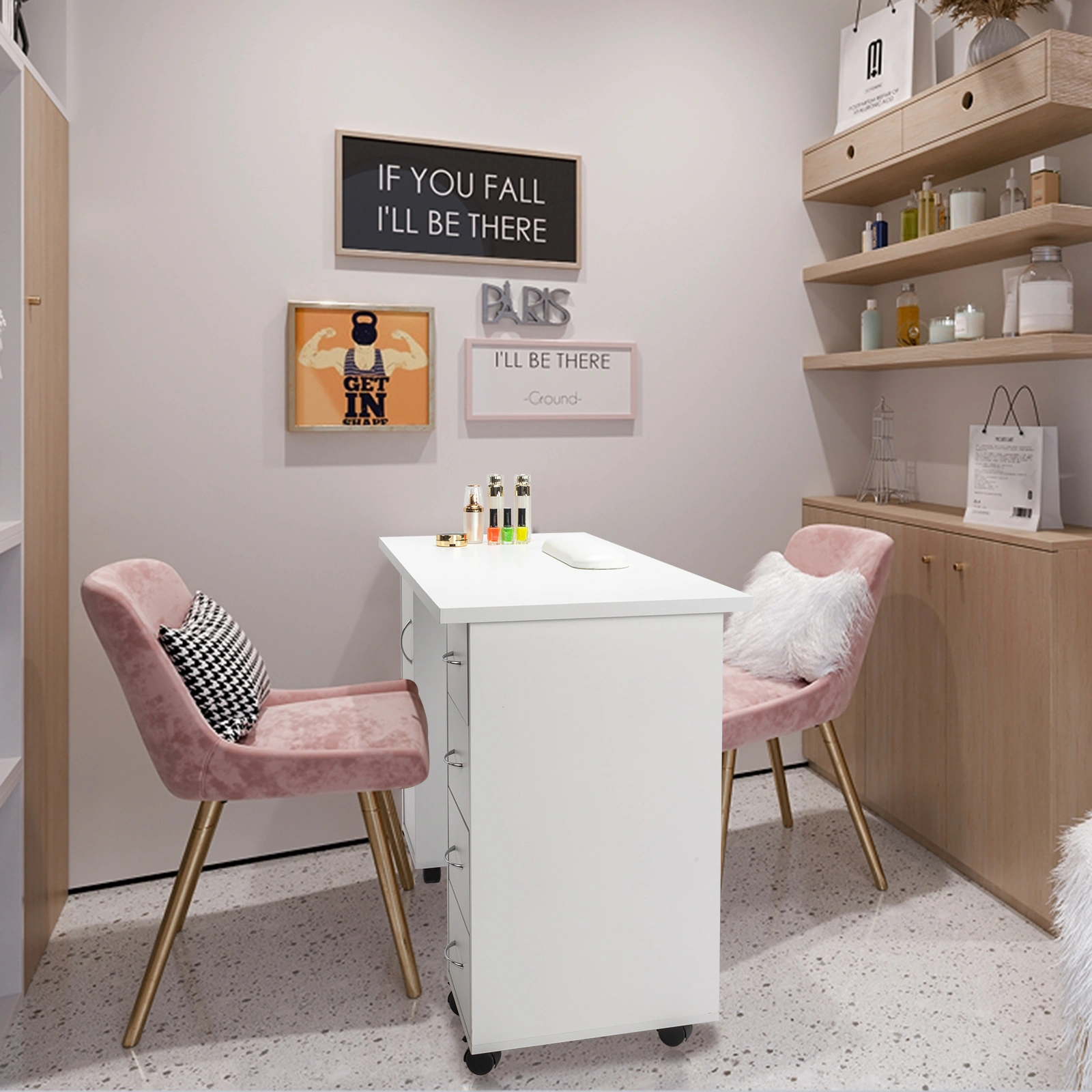 Double Edged Manicure Nail Table with Drawer White view 3