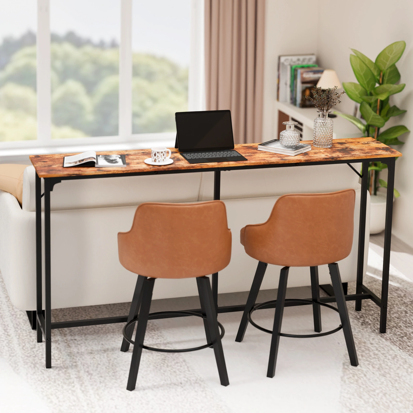 71-Inch Bar Table (Brown) - 209 lbs Capacity Pub Height Table with Durable MDF Top & Metal Frame, Ideal for Kitchen/Bar Counte view 5