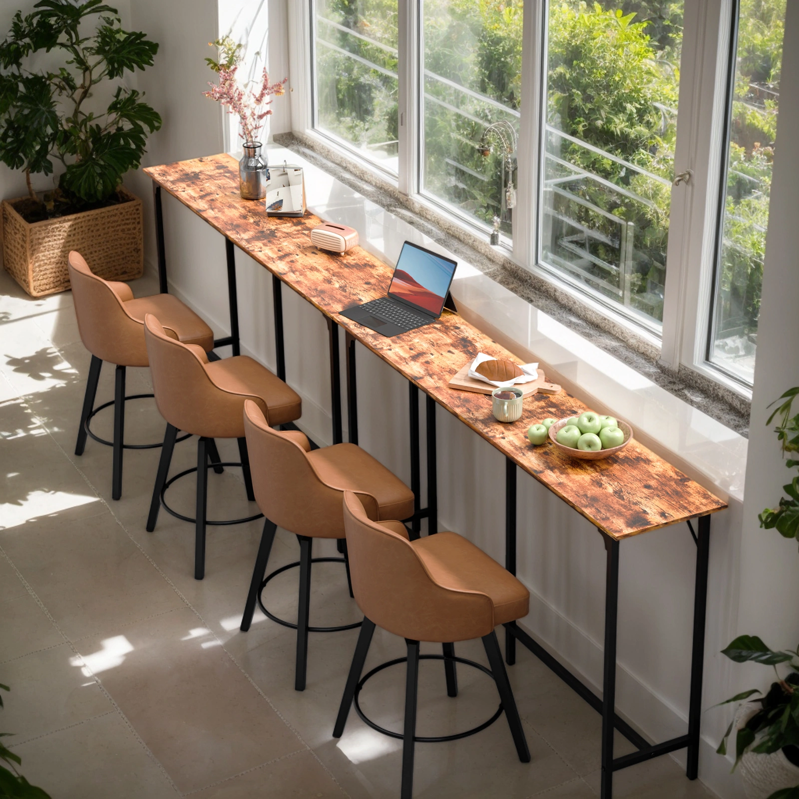 71-Inch Bar Table (Brown) - 209 lbs Capacity Pub Height Table with Durable MDF Top & Metal Frame, Ideal for Kitchen/Bar Counte view 7