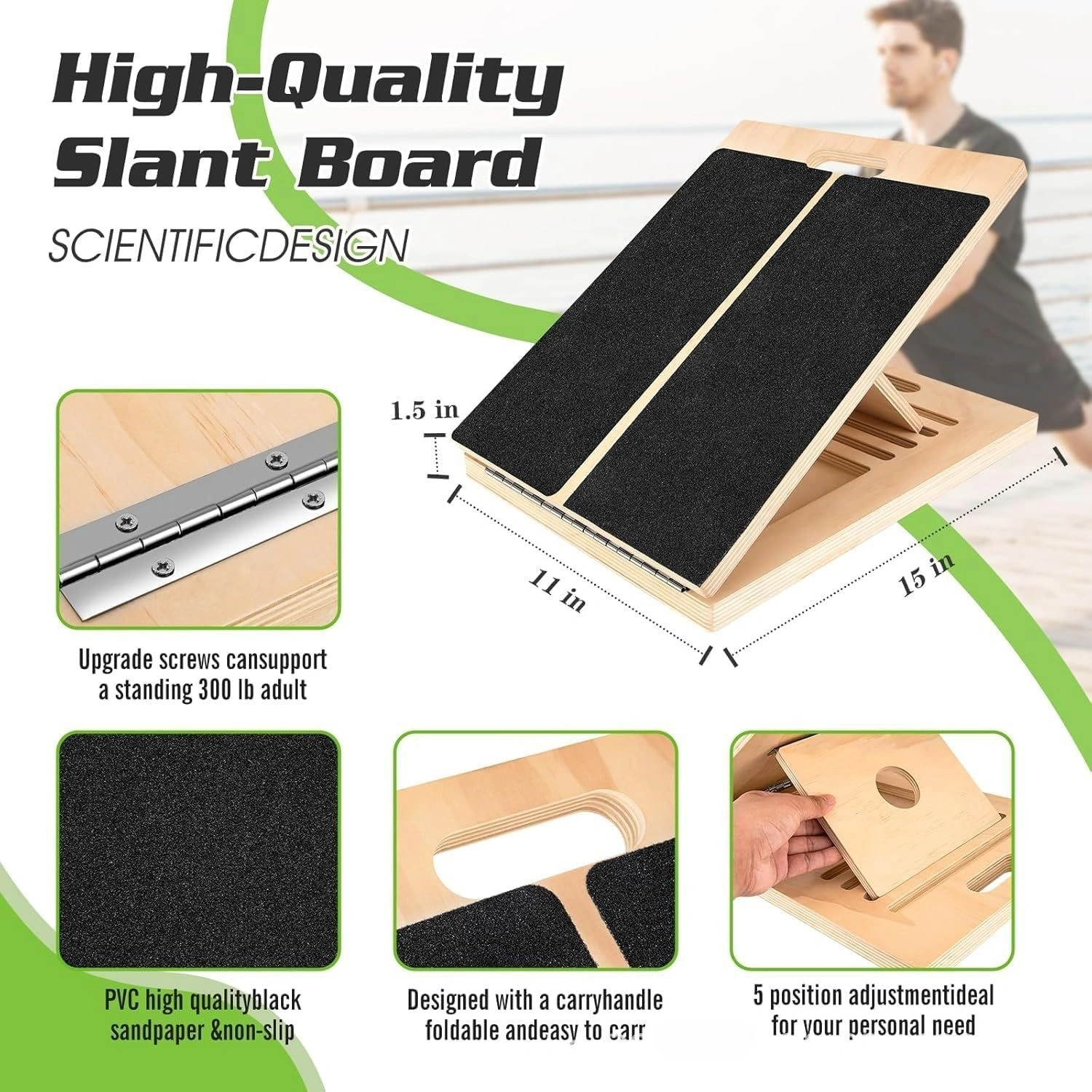 Wooden Calf Incline Board for Yoga Workout, Adjustable Slant Board Calf Stretcher, Foldable Design