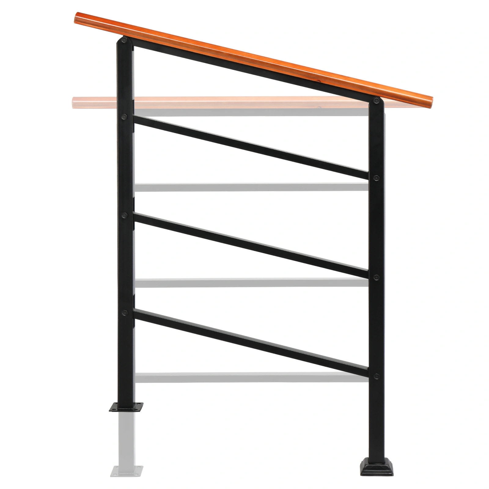 Handrails for Outdoor Steps, Wrought Iron & Solid Wood Handrail for Concrete/Porch/Wooden Steps, Fits 1 to 3 Steps, Easy Install