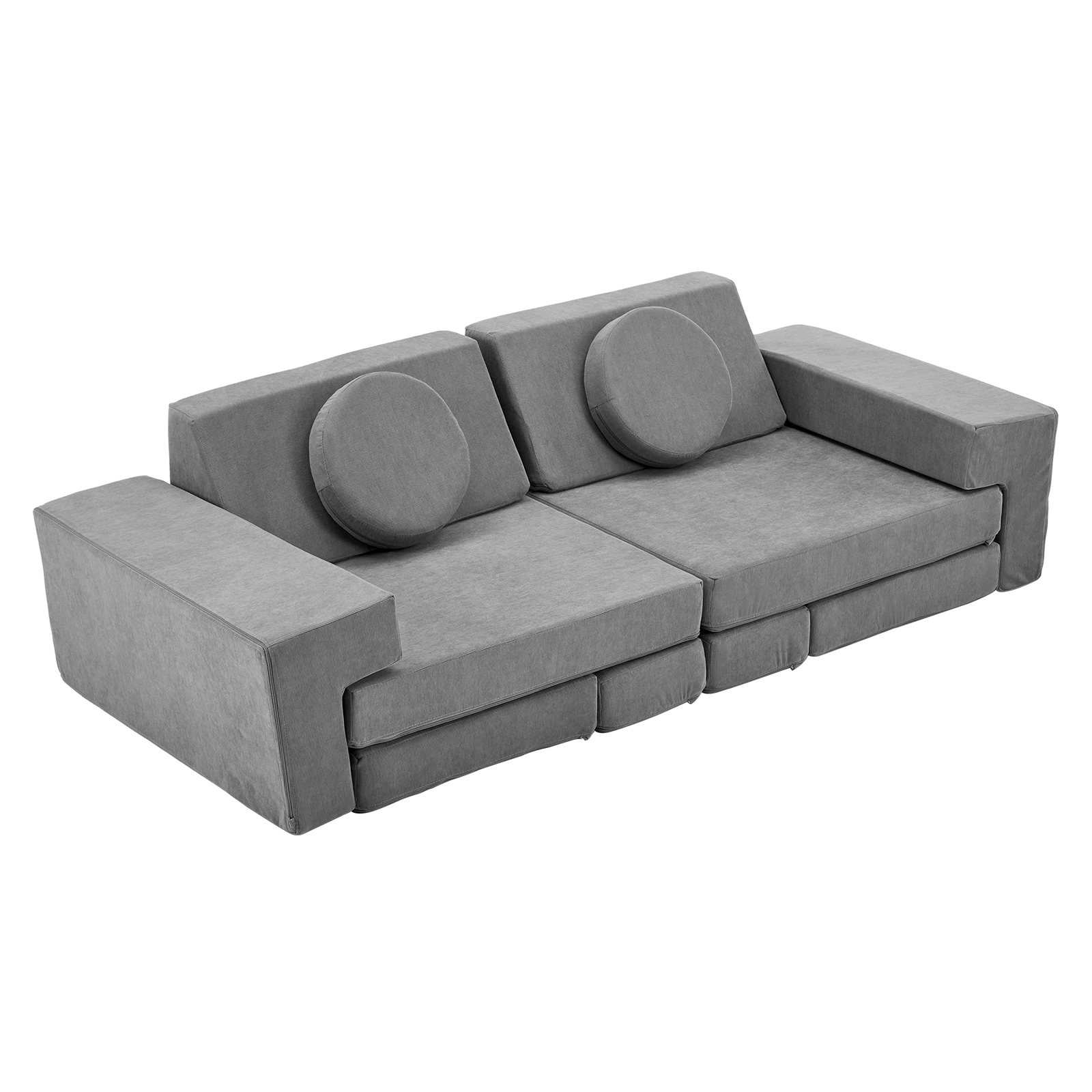 14 PCS Modular Kids Play Couch Convertible Foam Building Block Sofa Fort Set Corduroy Detachable Floor Couch for Toddlers Grey view 4