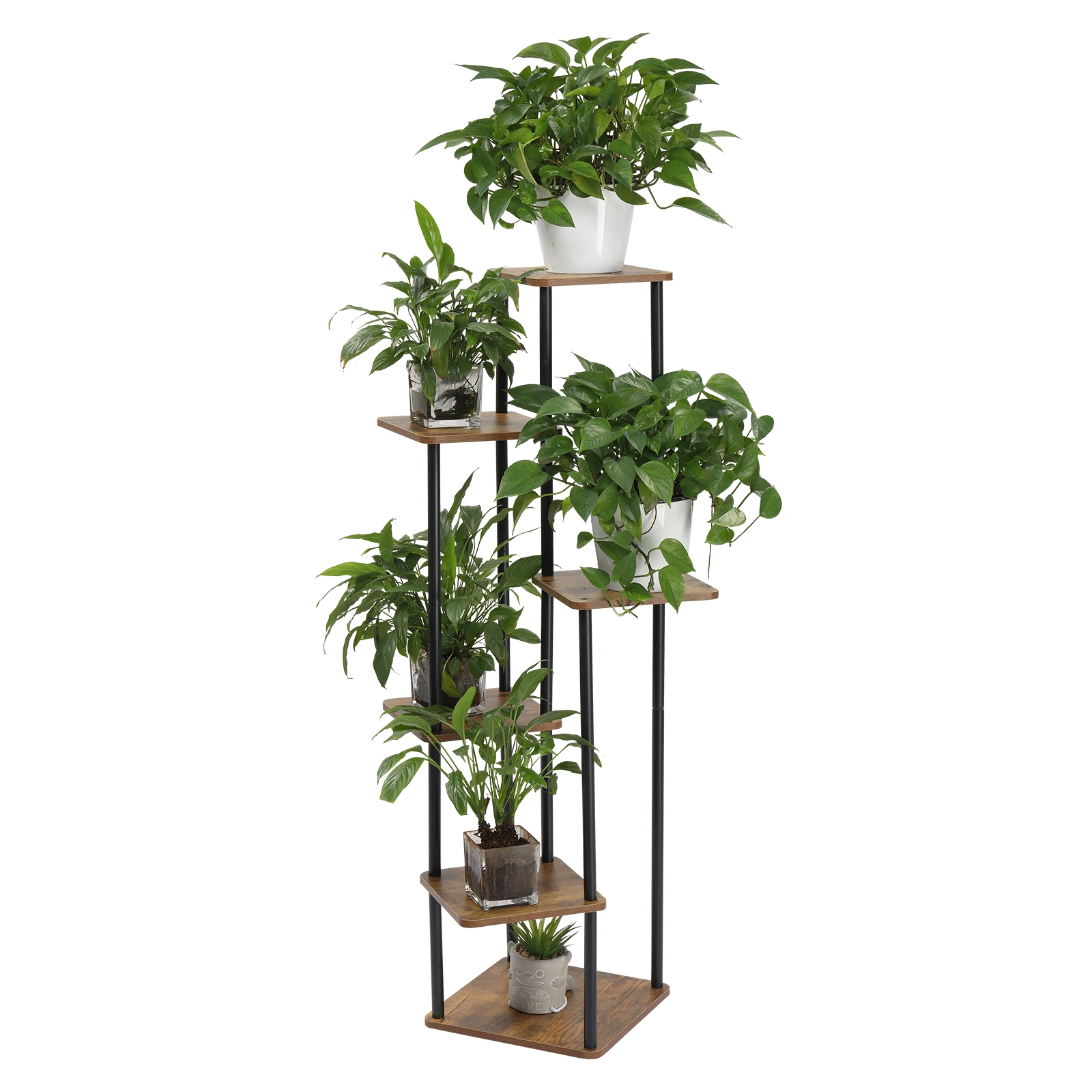 6-Tier Ironwood Plant Stand 116x30x30cm Solid Wood Plant Shelf Indoor Outdoor Multi-Layer Flower Pot Rack Garden Balcony Living Room Patio