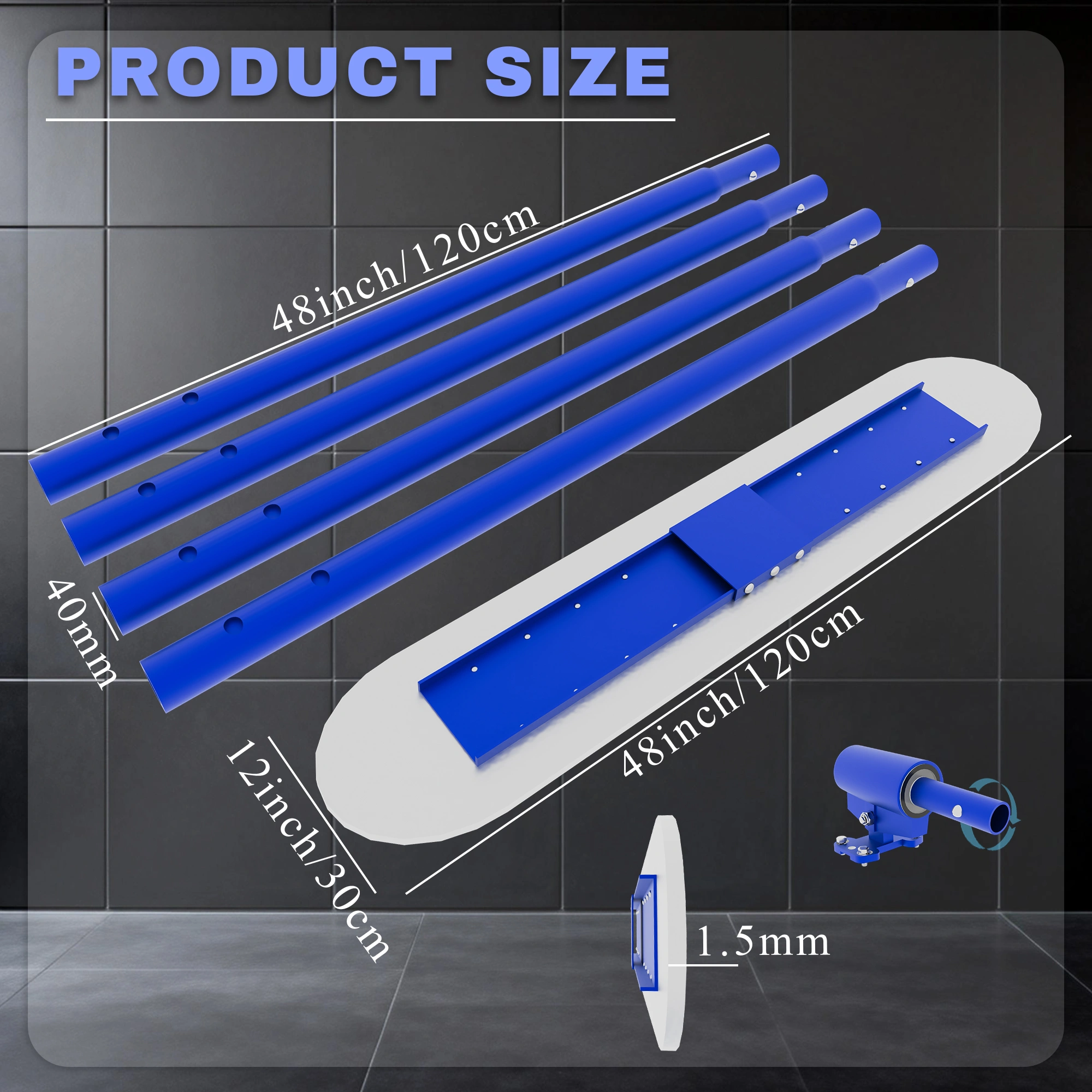 48×8 Inch Concrete Bull Float, Stainless Steel Concrete Finishing Tool, Adjustable Bracket & 4 Float Handles, Professional Smoothing for Construction Flooring view 5