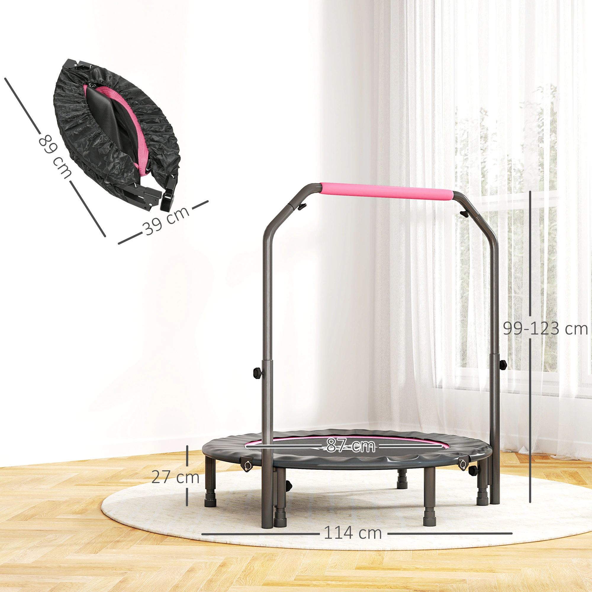 Foldable Exercise Trampoline for Adults & Kids, 36-Inch Fitness Rebounder Trampoline with Adjustable Height Handle, Indoor Mini Trampoline for Home Gym Workout view 4
