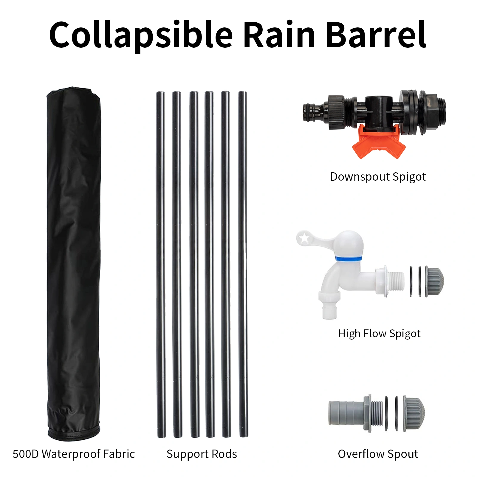 50 Gallon Folding Rain Barrel Water Collector - Black Collapsible Rain Water Barrel with Spigot, Heavy Duty Outdoor Garden Irrigation Reservoir view 3