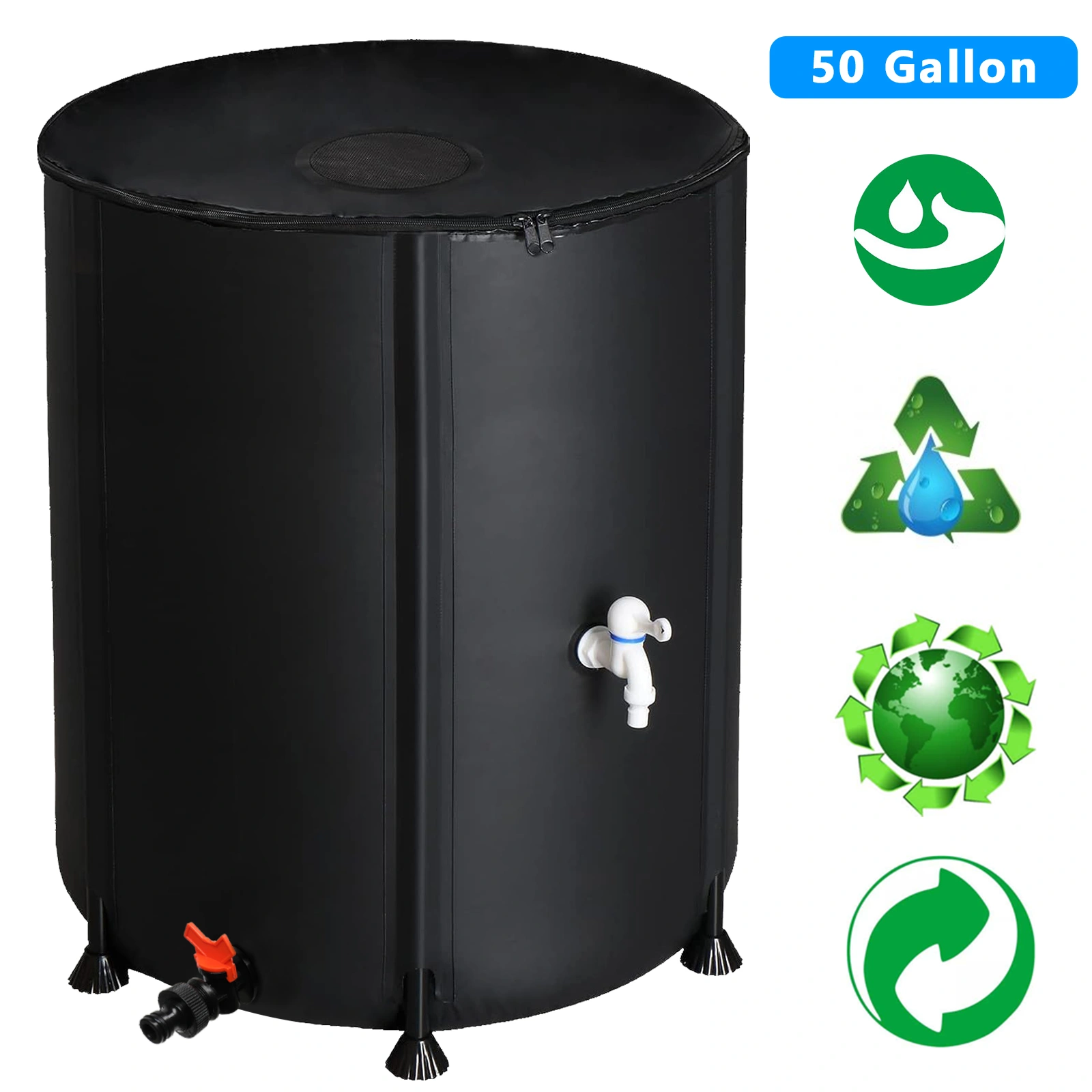 50 Gallon Folding Rain Barrel Water Collector - Black Collapsible Rain Water Barrel with Spigot, Heavy Duty Outdoor Garden Irrigation Reservoir view 6