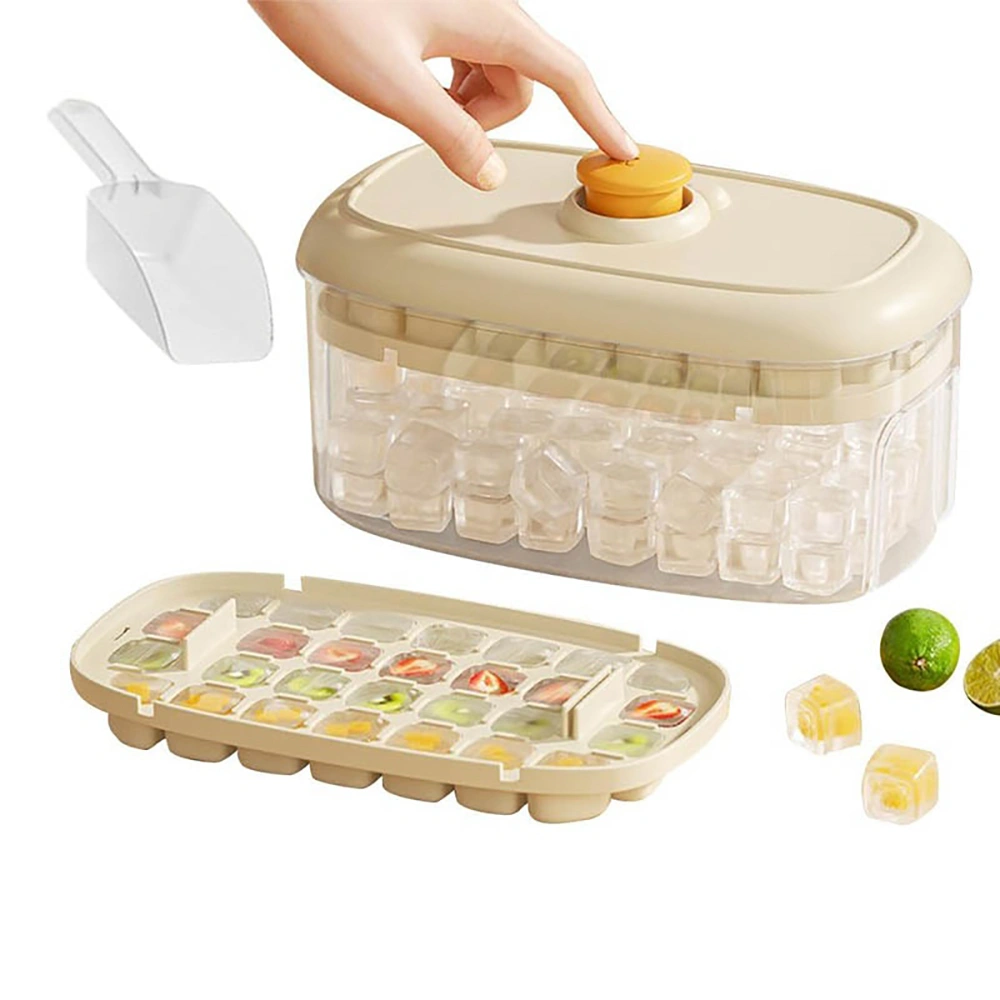Beige Ice Cube Tray with Nonslip Base - Practical Refrigerator Freezer Mold for Cocktails, Whiskey & Drinks