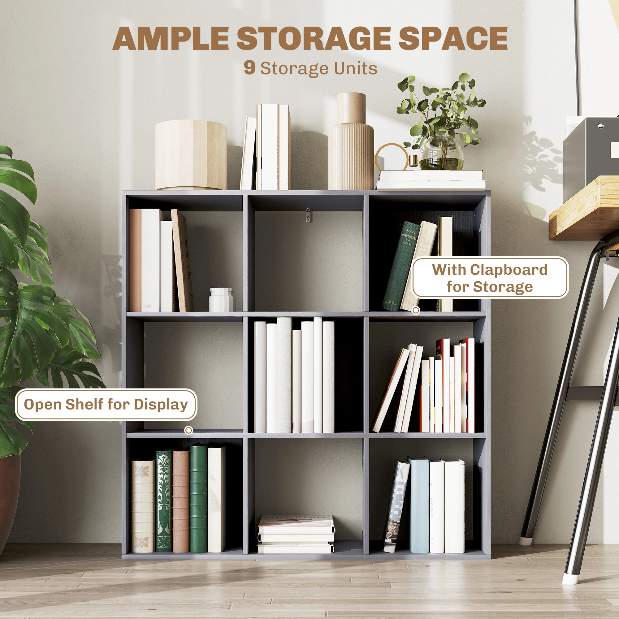 Large Capacity Bookshelf Storage Cabinet, 5-Tier Open Bookcase with Metal Frame, freestanding Organizer Shelf for Living Room & Office view 4