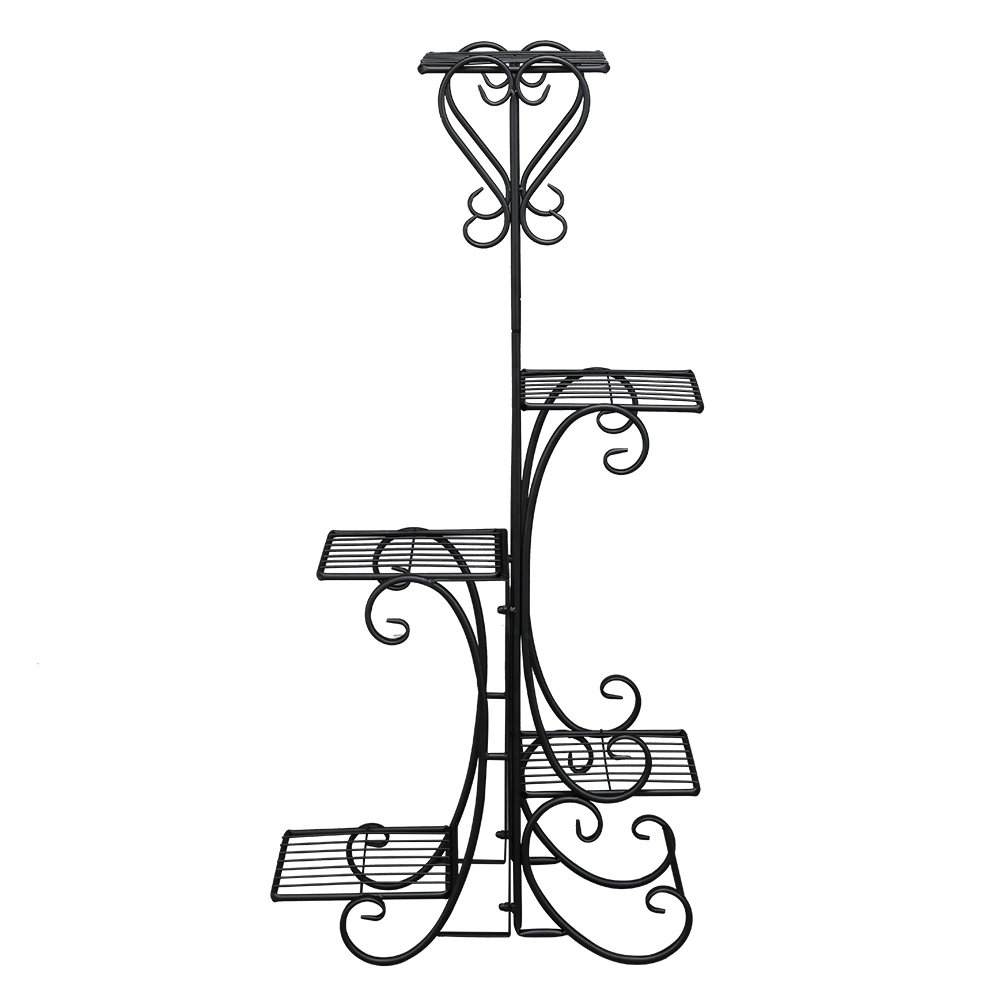 Indoor Outdoor 5-Tier Plant Stand Shelf, Square Black Metal Display Rack for Potted Flowers Patio Garden