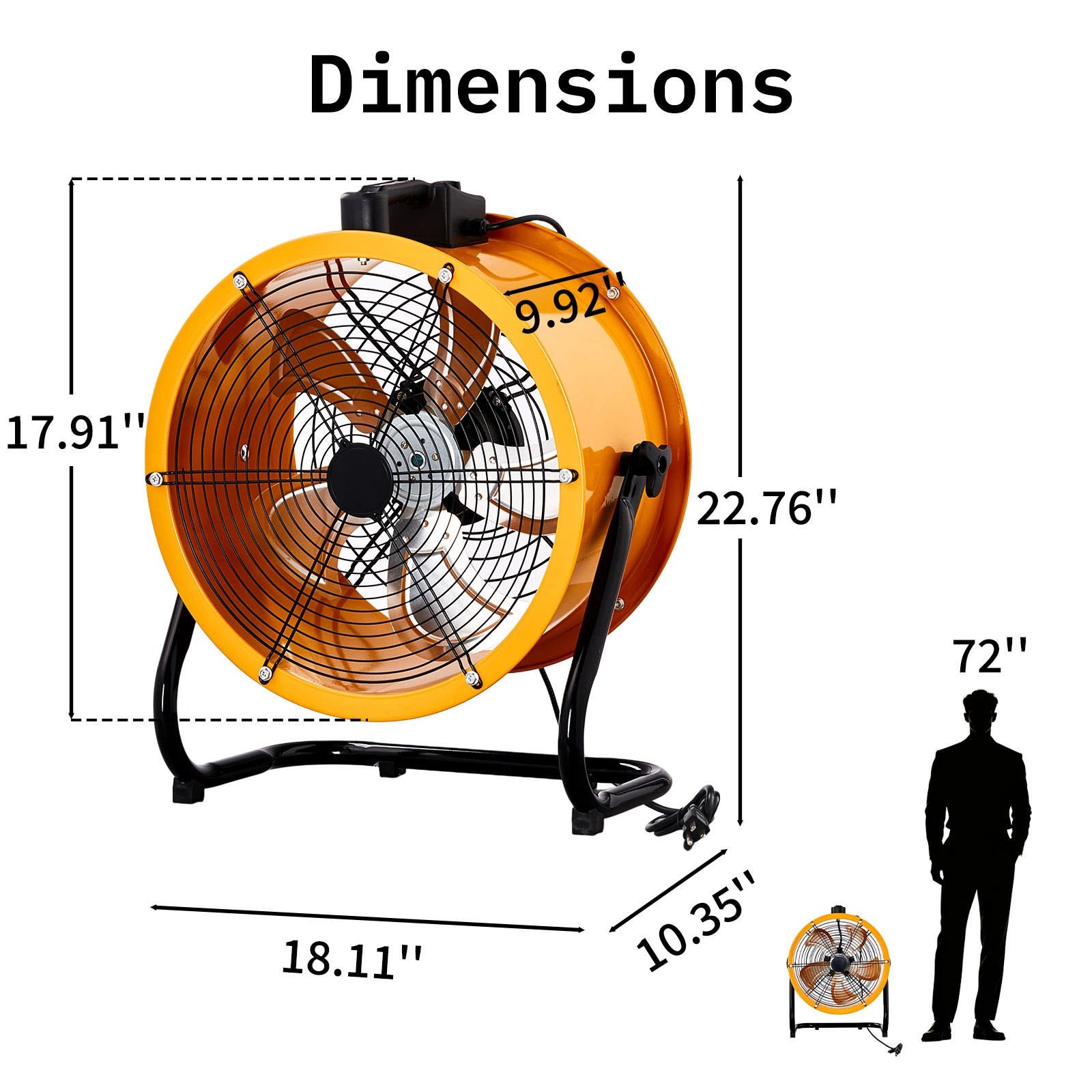 US Standard MLD-400 Barrel Fan 110V 192W 16inch Floor Barrel Fan Mobile Fan with Handle Copper Motor Orange-Yellow Air Circulation Industrial Fan view 10