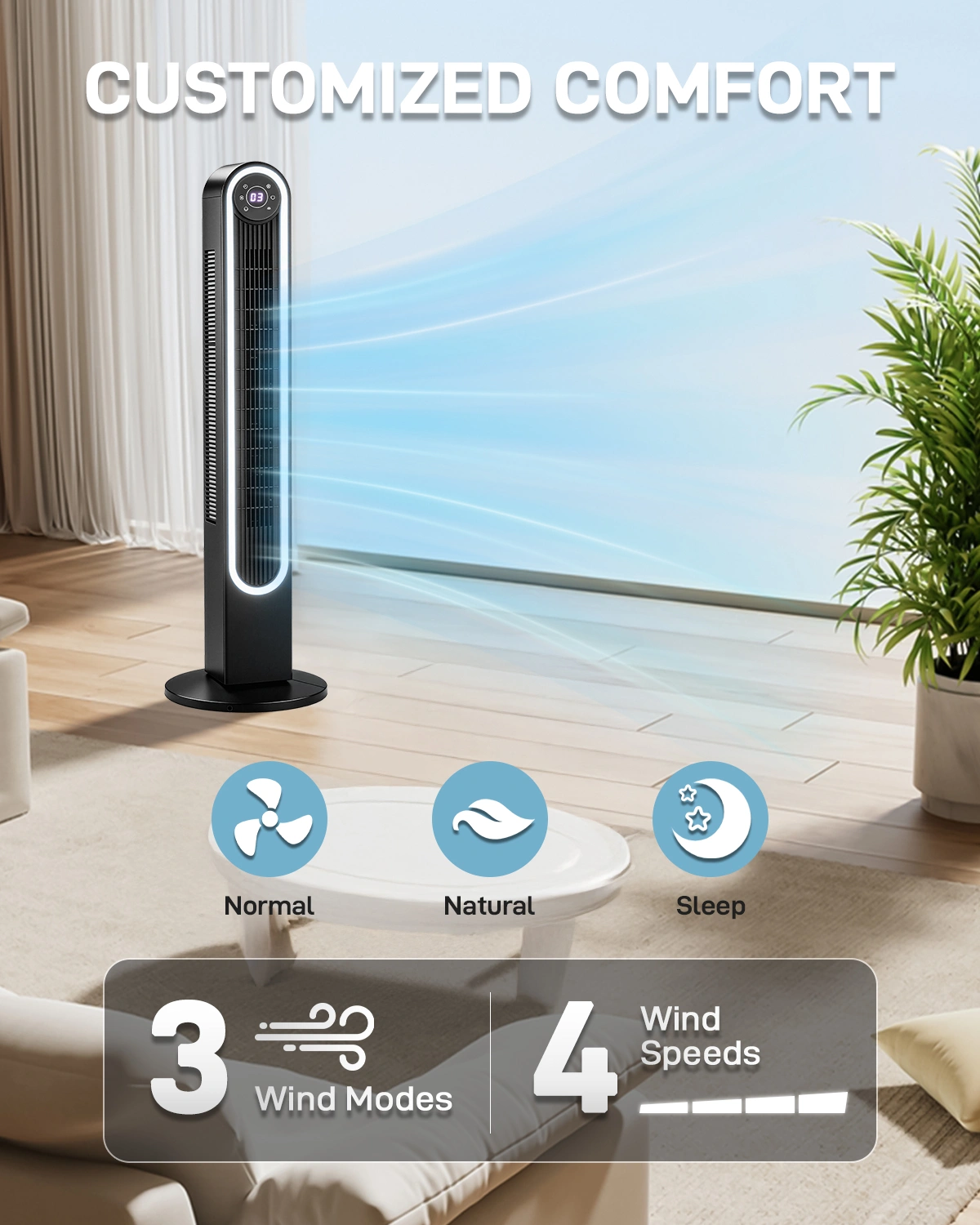 US Standard RTW-ER42(L) Tower Fan, 110V, 60W, 42 Inch Column Tower Fan view 10