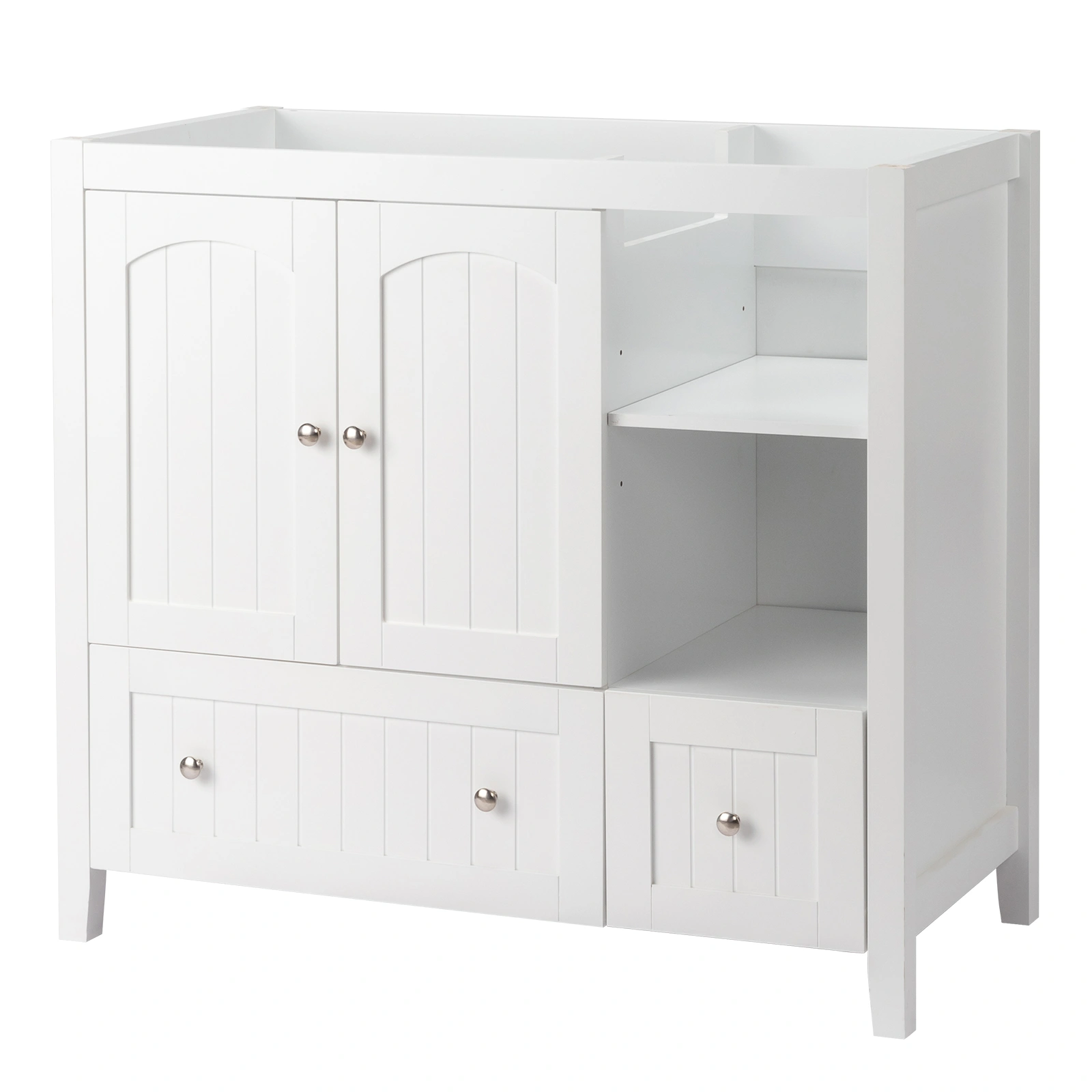 Without Basin White MDF spray paint double door double drawer with decorative strips bathroom cabinet 91*46*82cm view 10