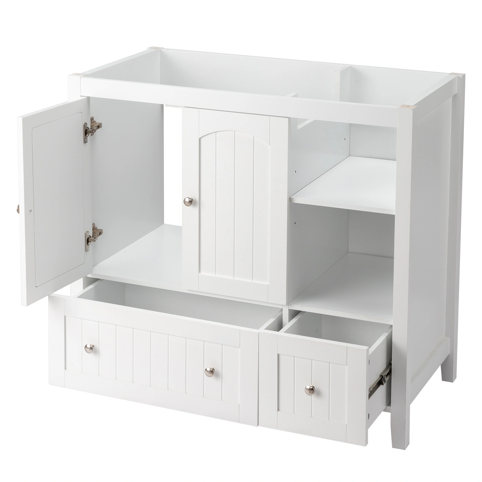 Without Basin White MDF spray paint double door double drawer with decorative strips bathroom cabinet 91*46*82cm view 11